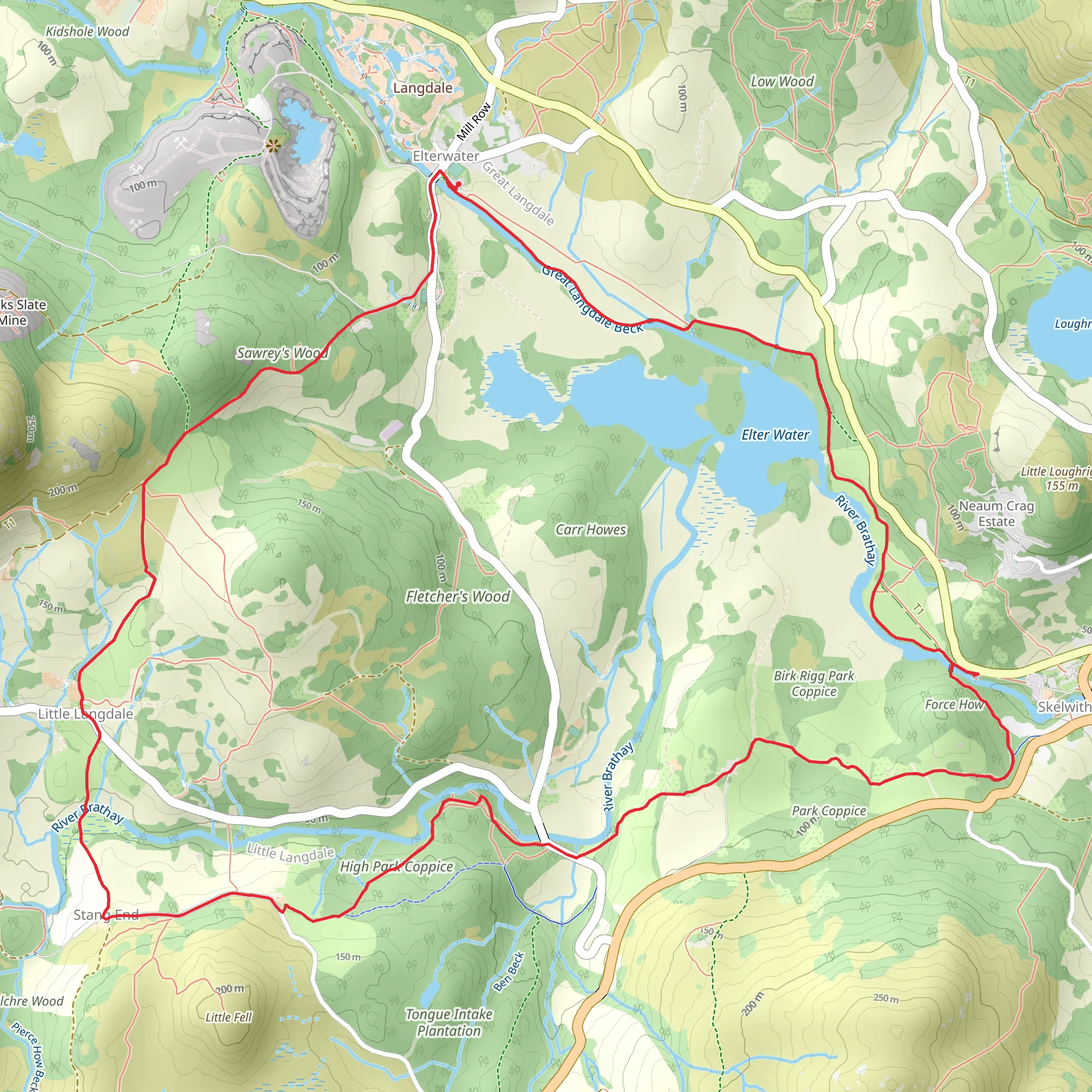 Elter Water, Skelwith Force and Bridge How Coppice Loop mobile static map