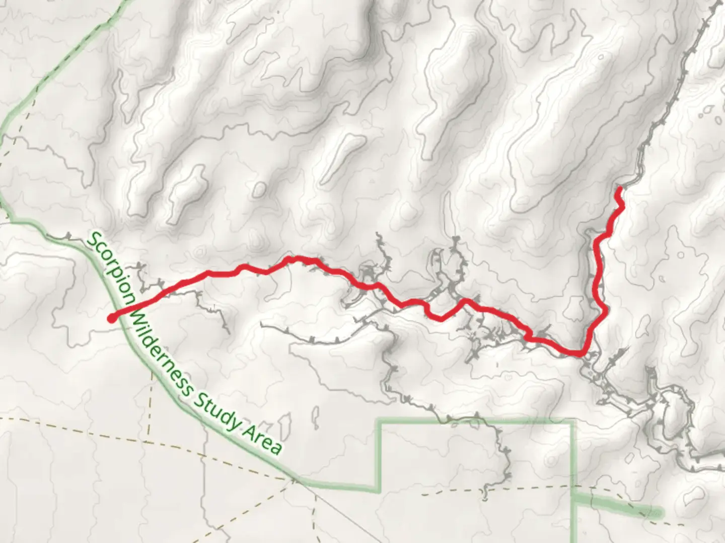 An image depicting the trail Upper Dry Fork Trail and Dry Fork Coyote Gulch Trail and its surrounding area.