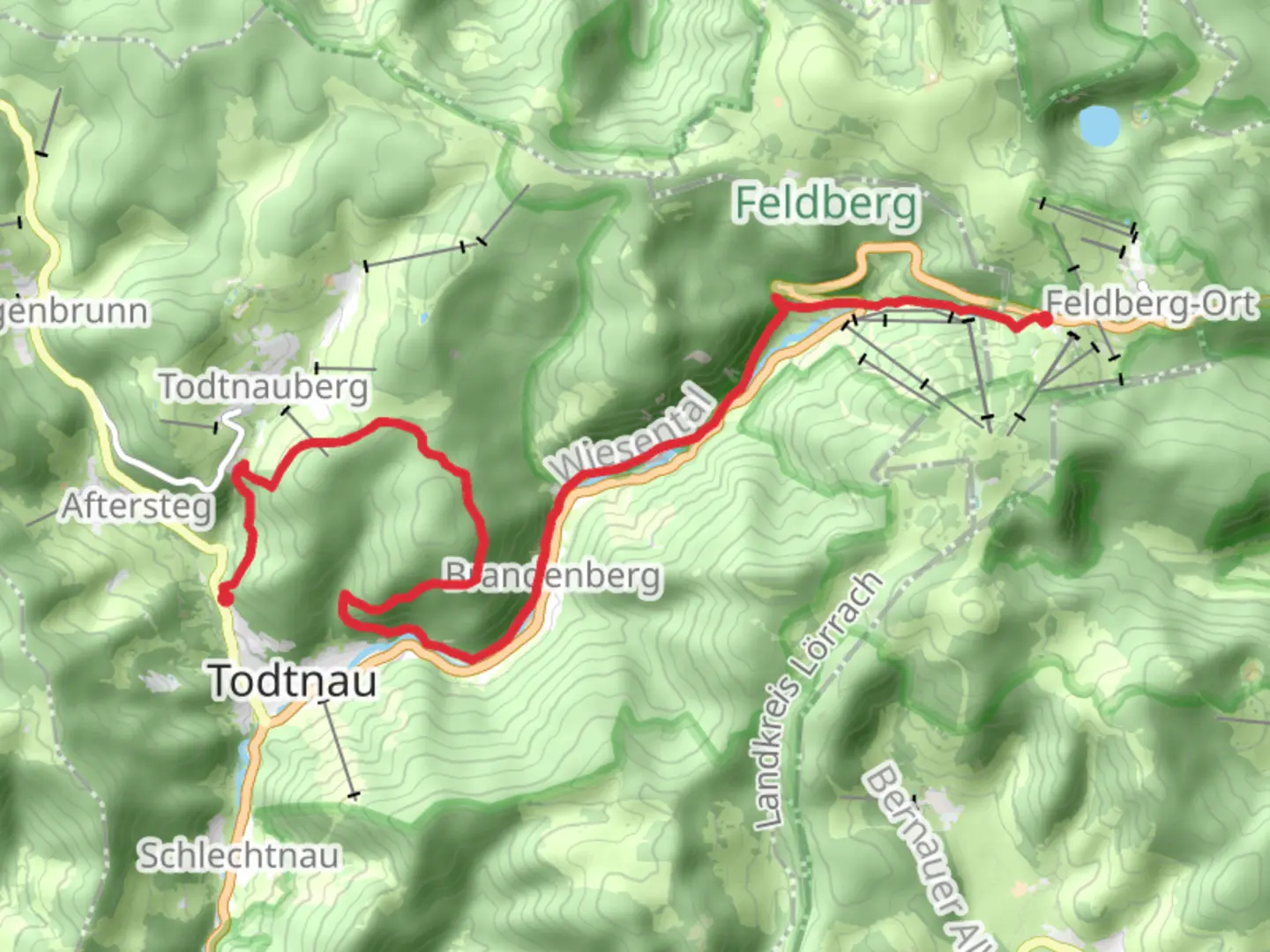 An image depicting the trail Hebelhof to Todtnau via Fahler Wasserfall and its surrounding area.