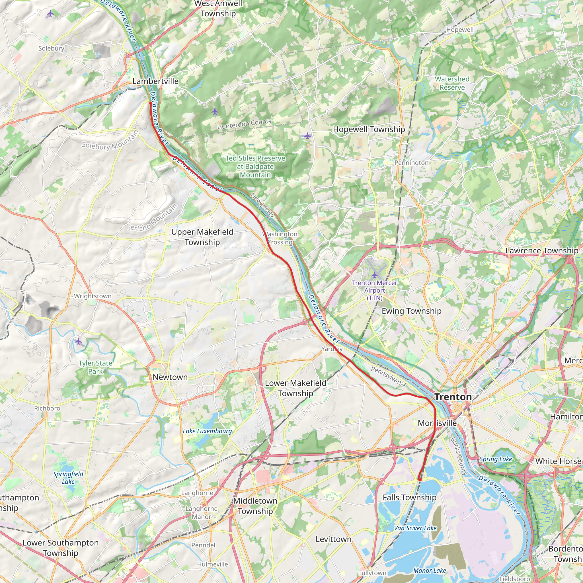 Delaware Canal D - L Trail mobile static map