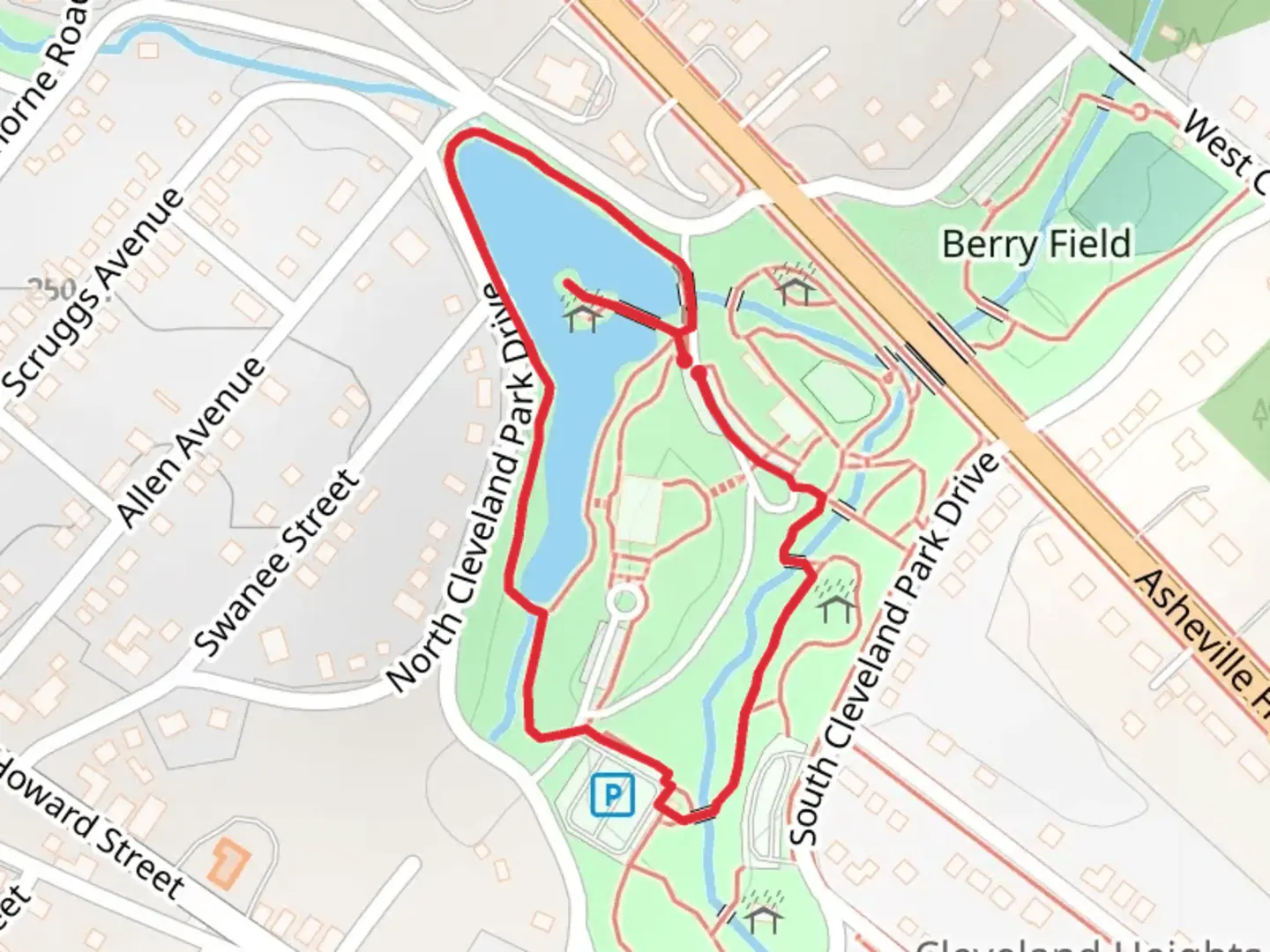 An image depicting the trail Cleveland Park and Lake Loop and its surrounding area.
