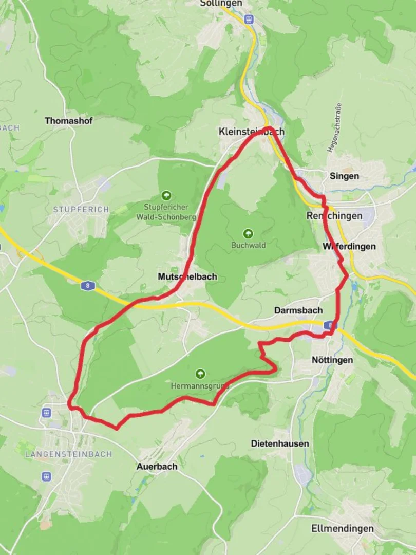 An image depicting the trail Remchingen and Hermannsgrund Loop and its surrounding area.