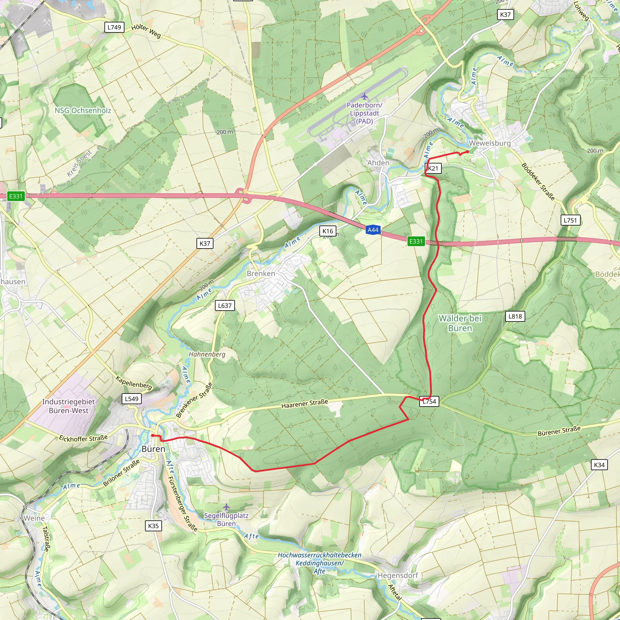 Bueren to Wewelsburg via Westfalen Wanderweg mobile static map