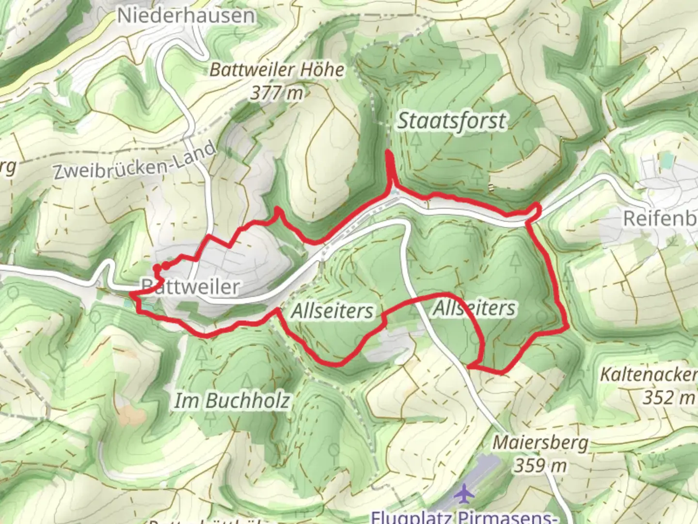 An image depicting the trail Battweiler Loop and its surrounding area.
