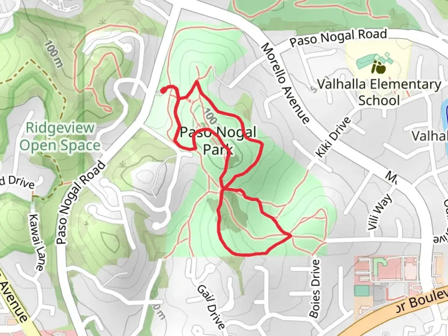 An image depicting the trail Paso Nogal Park Short Loop and its surrounding area.