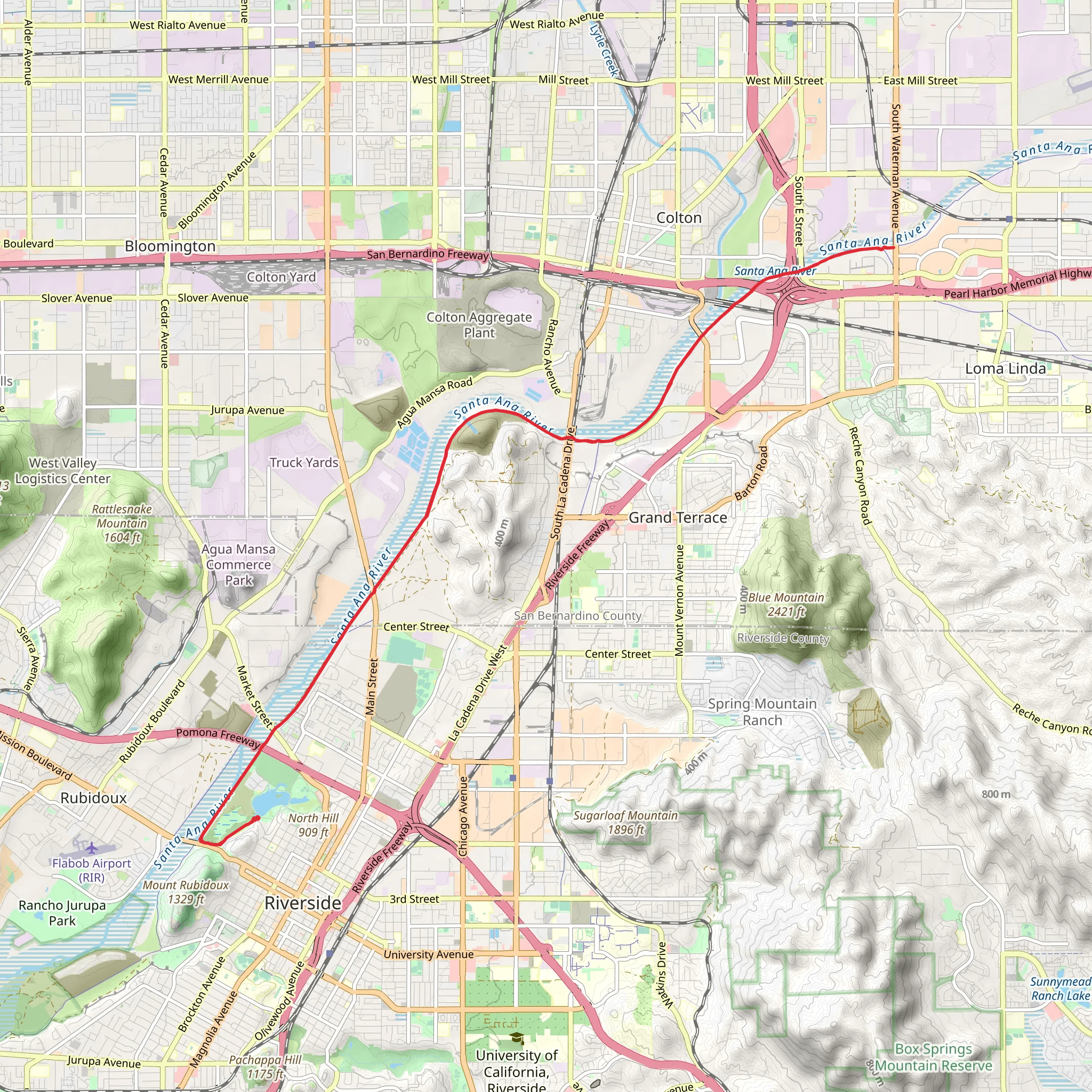 Santa Ana River Trail to South Waterman Avenue mobile static map