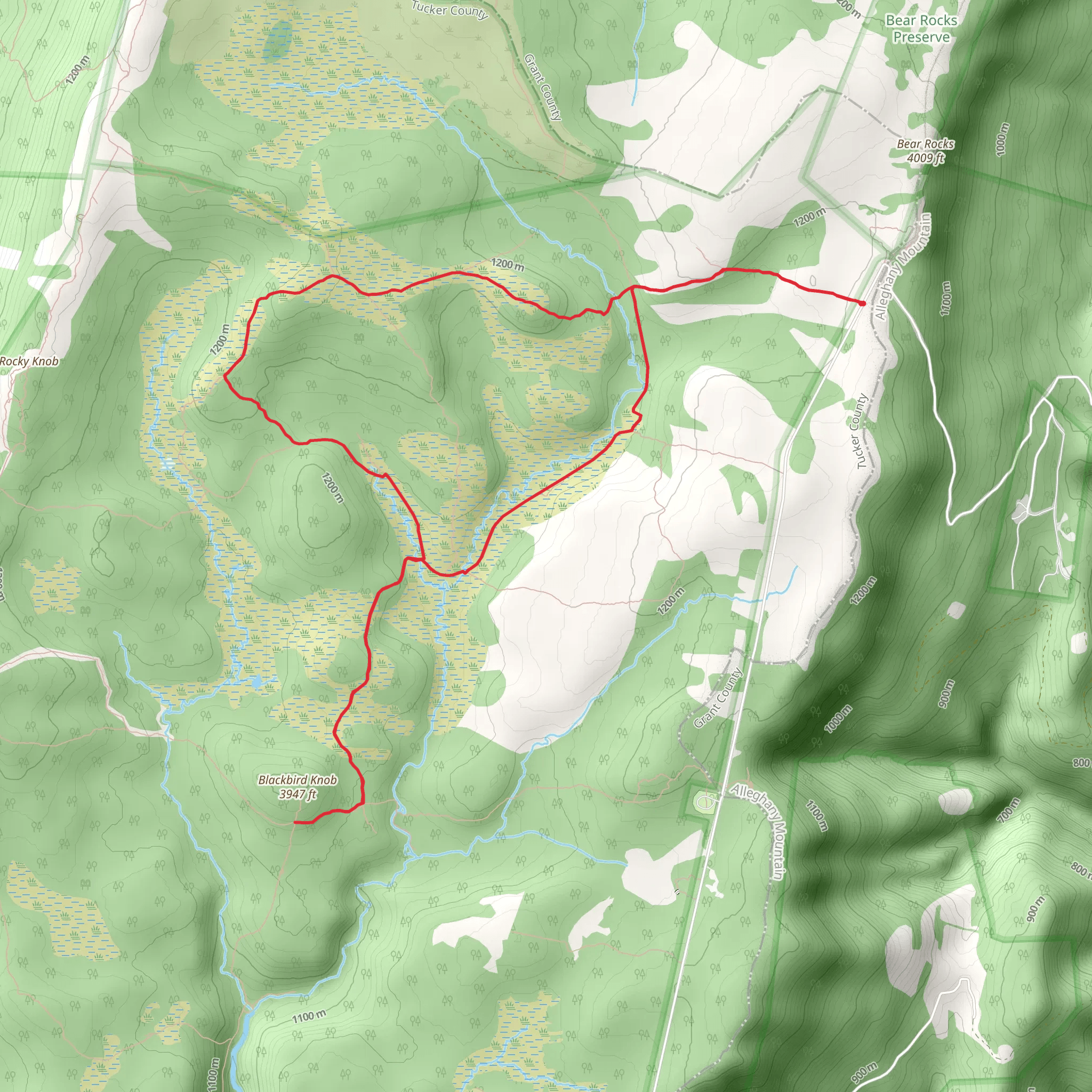 Bear Rocks, Upper Red Creek and Dobbin Grade Loop Trail mobile static map