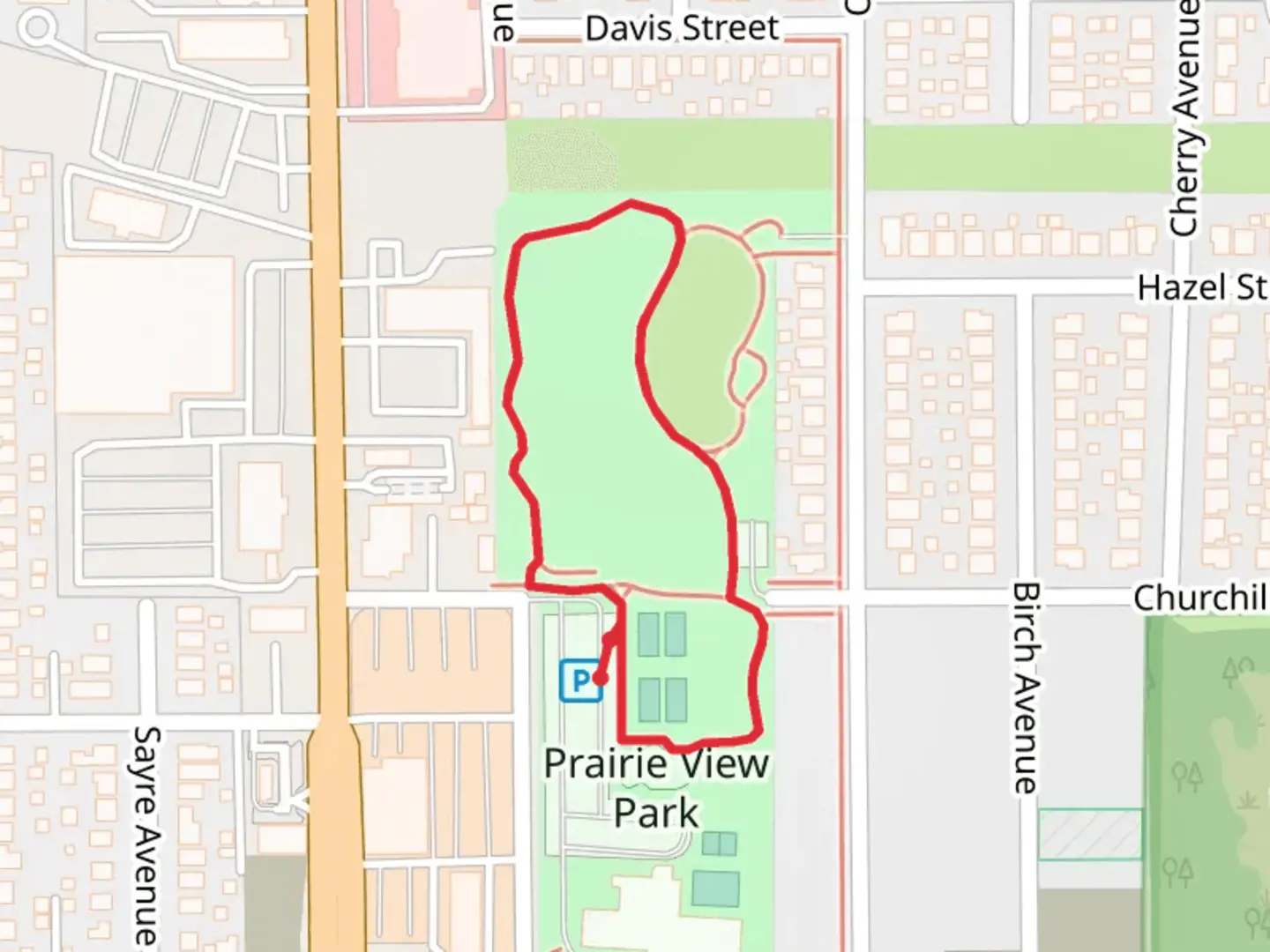 An image depicting the trail Prairie View Park Loop and its surrounding area.