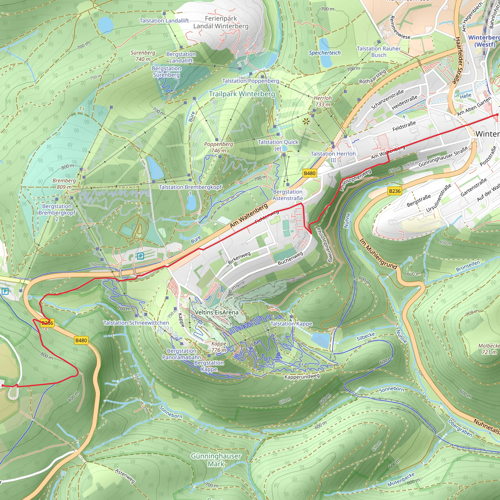 Winterberg to Kahler Asten Walk mobile static map