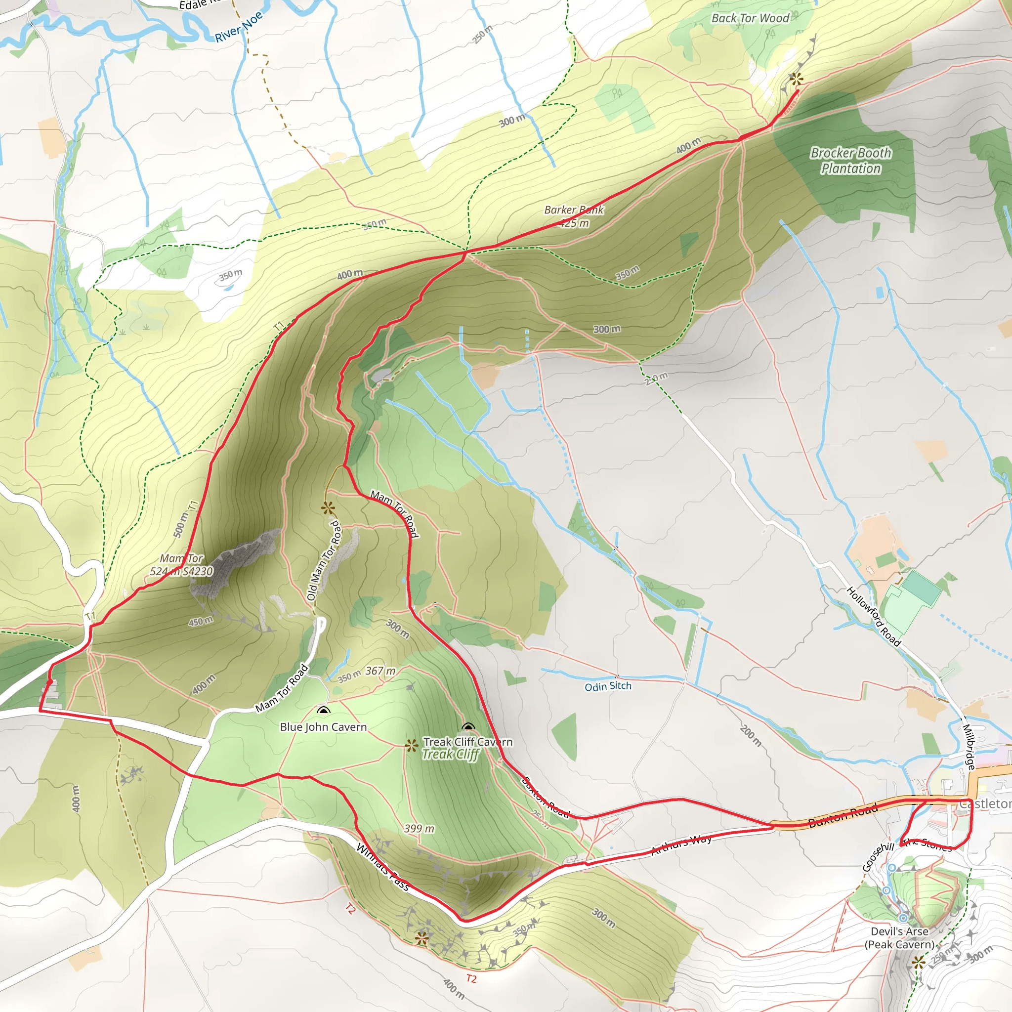 Back Tor, Mam Tor and Speedwell Cavern Loop mobile static map