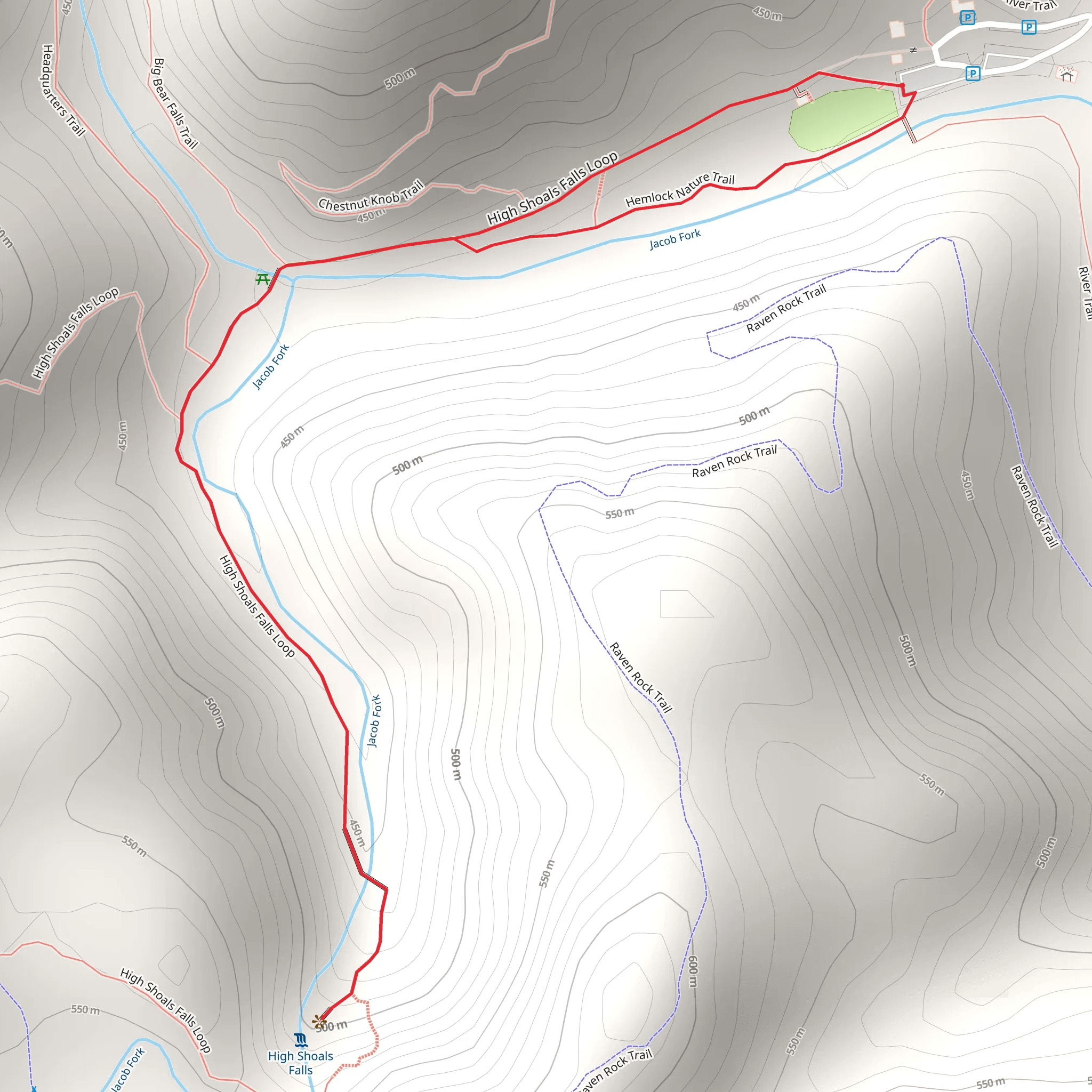 High Shoals Falls Loop and Hemlock Nature Trail mobile static map