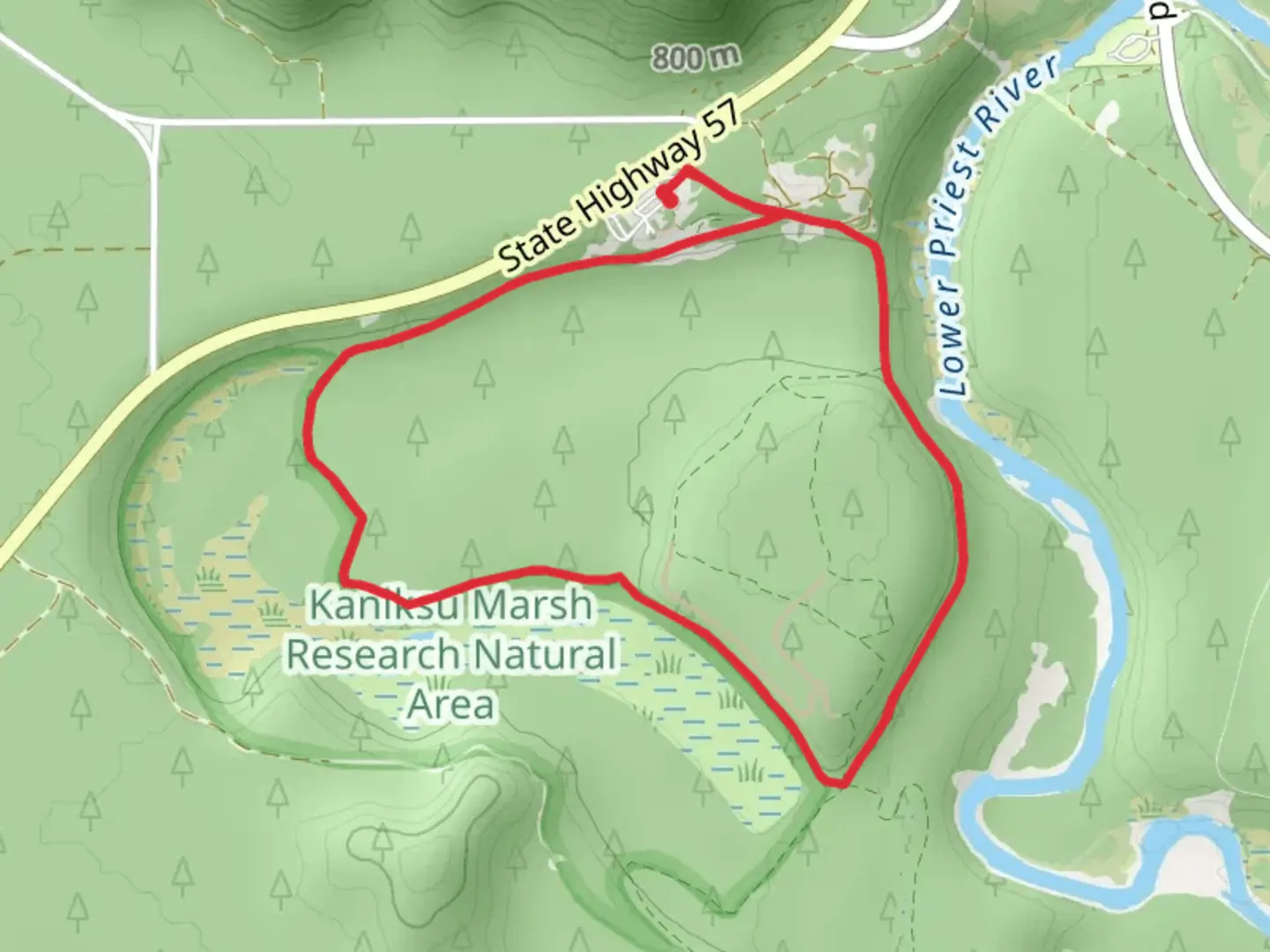 An image depicting the trail Chipmunk Rapids and Kaniksu Marsh Loop Trail and its surrounding area.