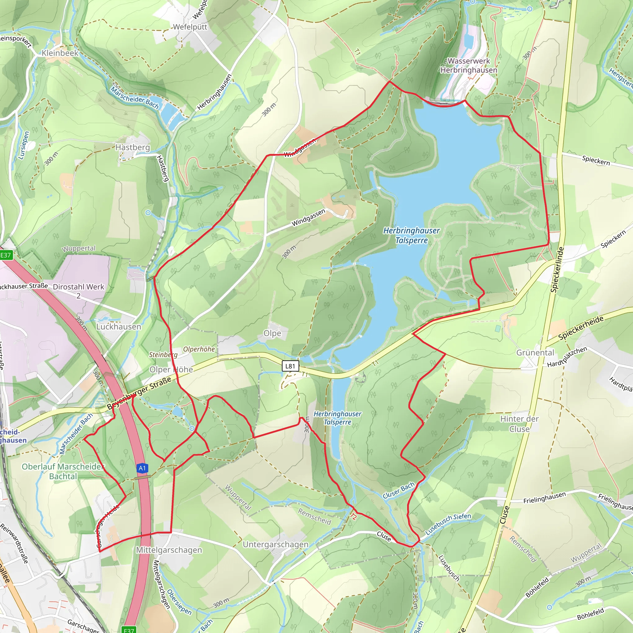 Herbringhauser Talsperre Loop via Wuppertaler Rundweg mobile static map