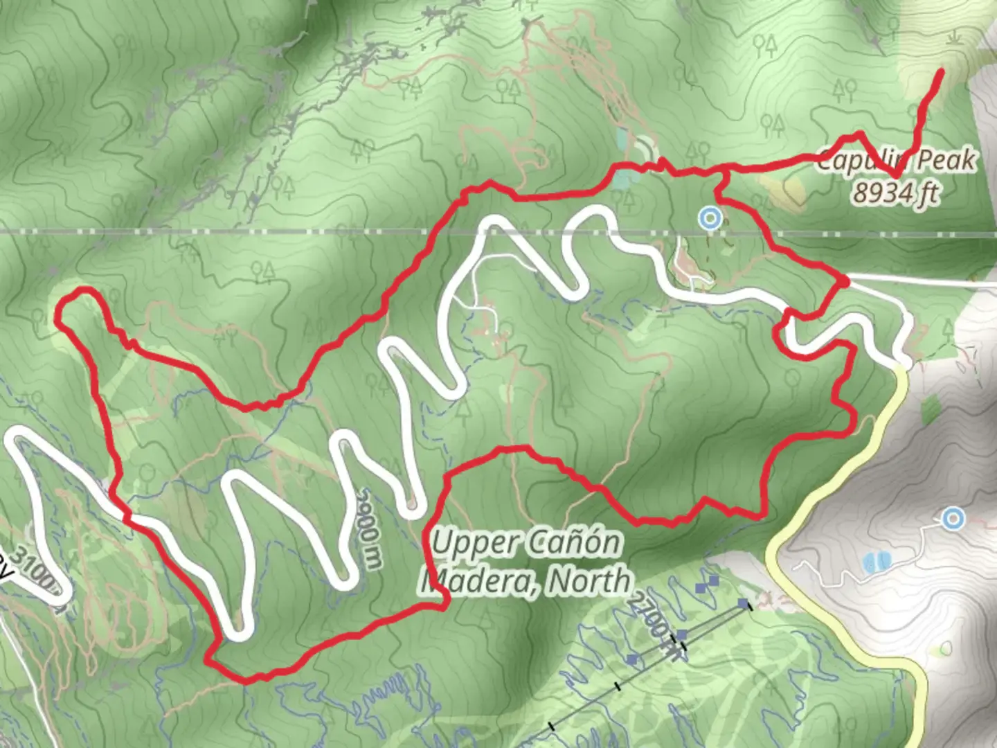 An image depicting the trail Challenge Trail and Capulin Peak Loop Trail and its surrounding area.