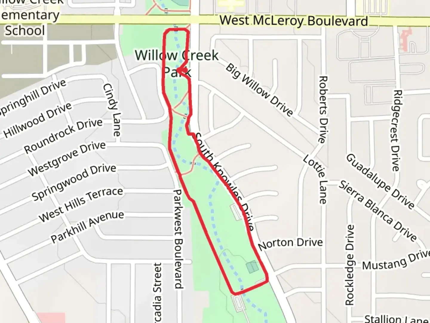 An image depicting the trail Willow Creek Park Loop and its surrounding area.