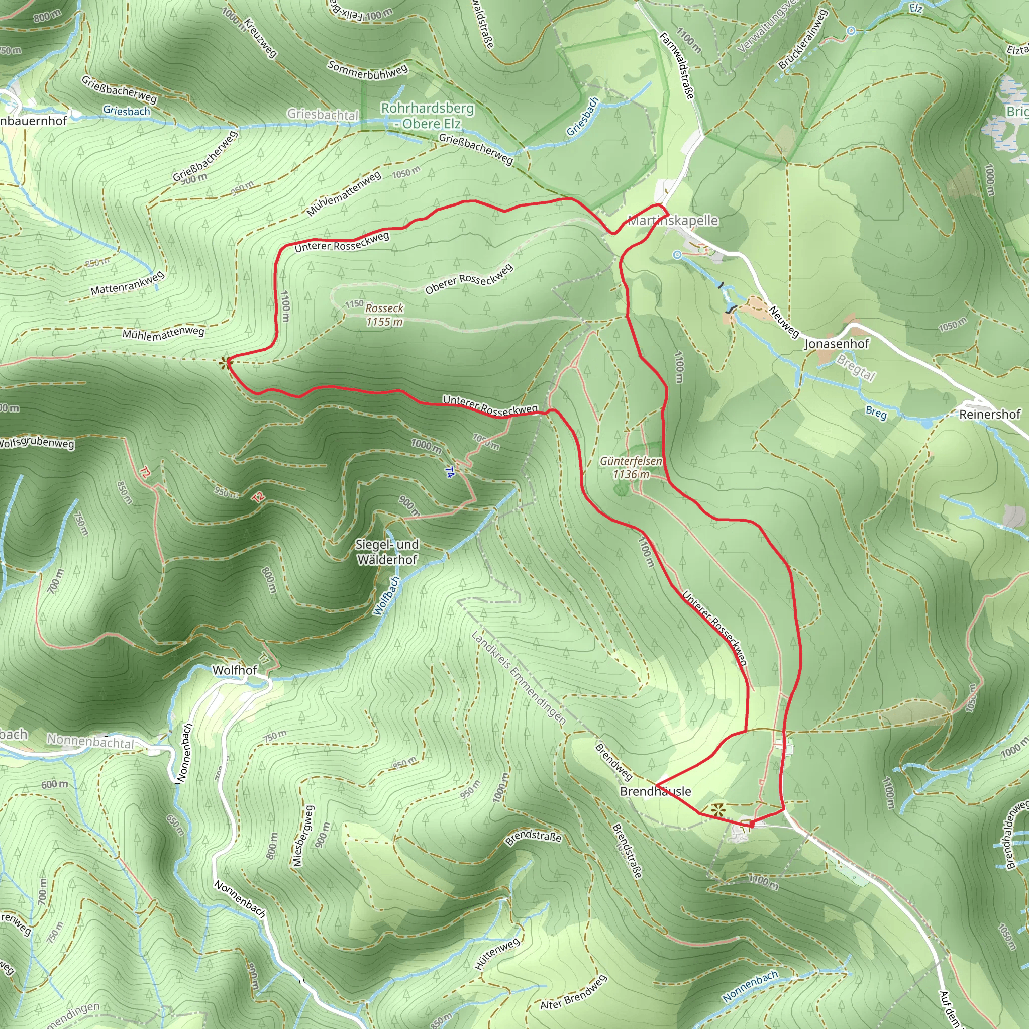 Brendturm, Günterfelsen and Roßeck Loop via Wasserweltensteig mobile static map