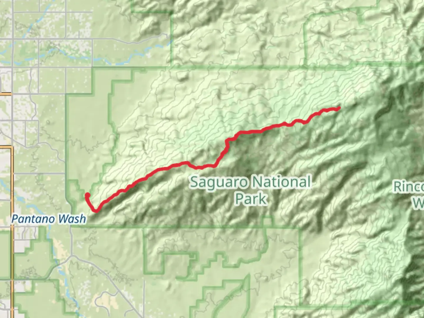An image depicting the trail Tanque Verde Peak and Tanque Verde Ridge Trail and its surrounding area.