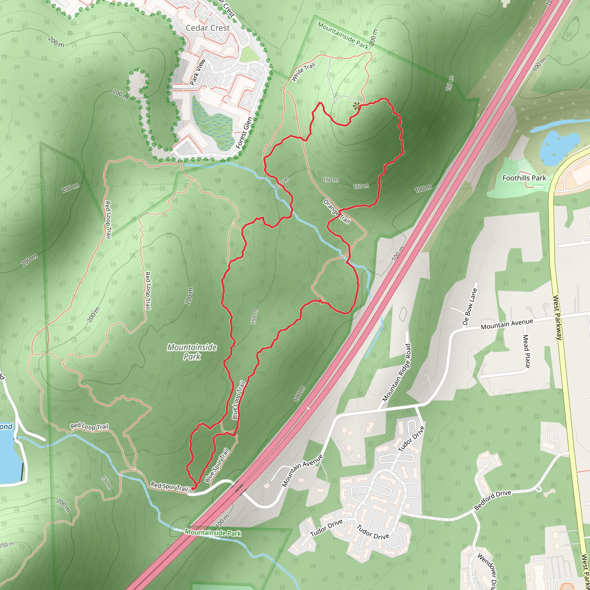 Blue and Yellow Loop Trail - Mountainside Park mobile static map
