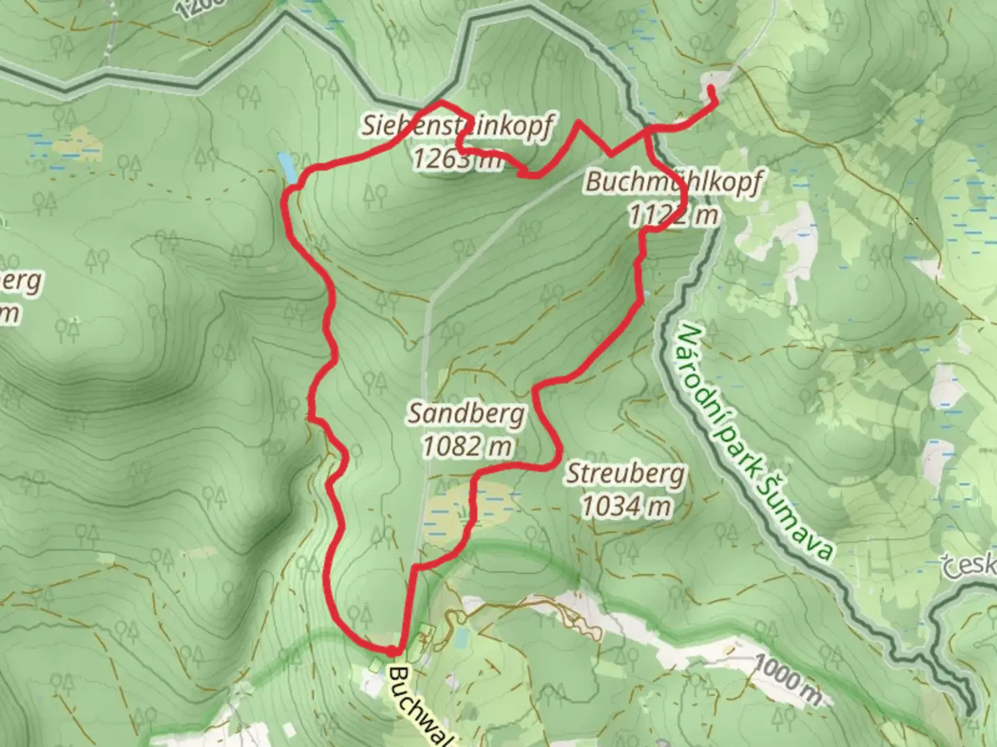 An image depicting the trail Siebensteinkopf and Replika Železné opony - Bučina Loop and its surrounding area.