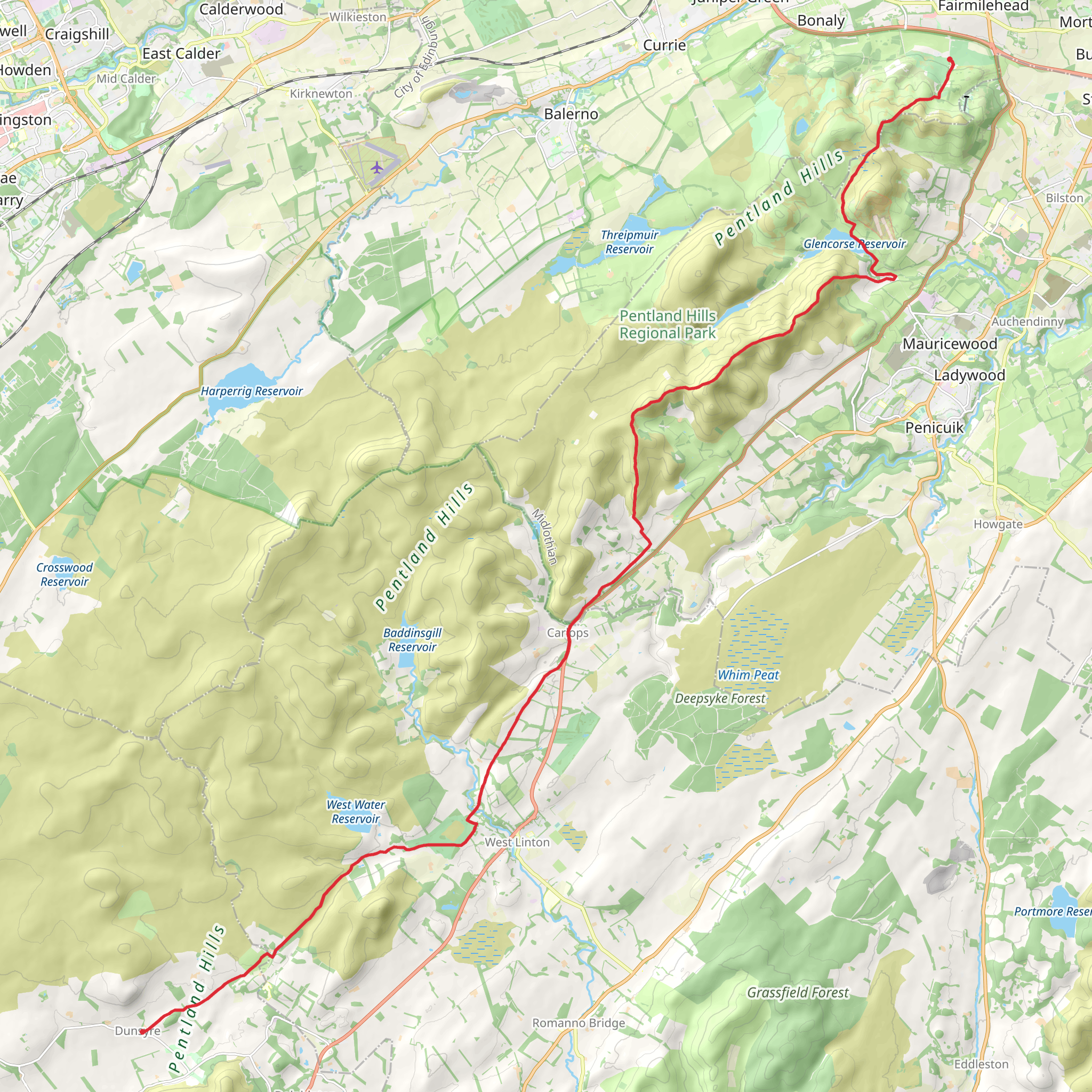 Dunsyre to Swanston Walk mobile static map