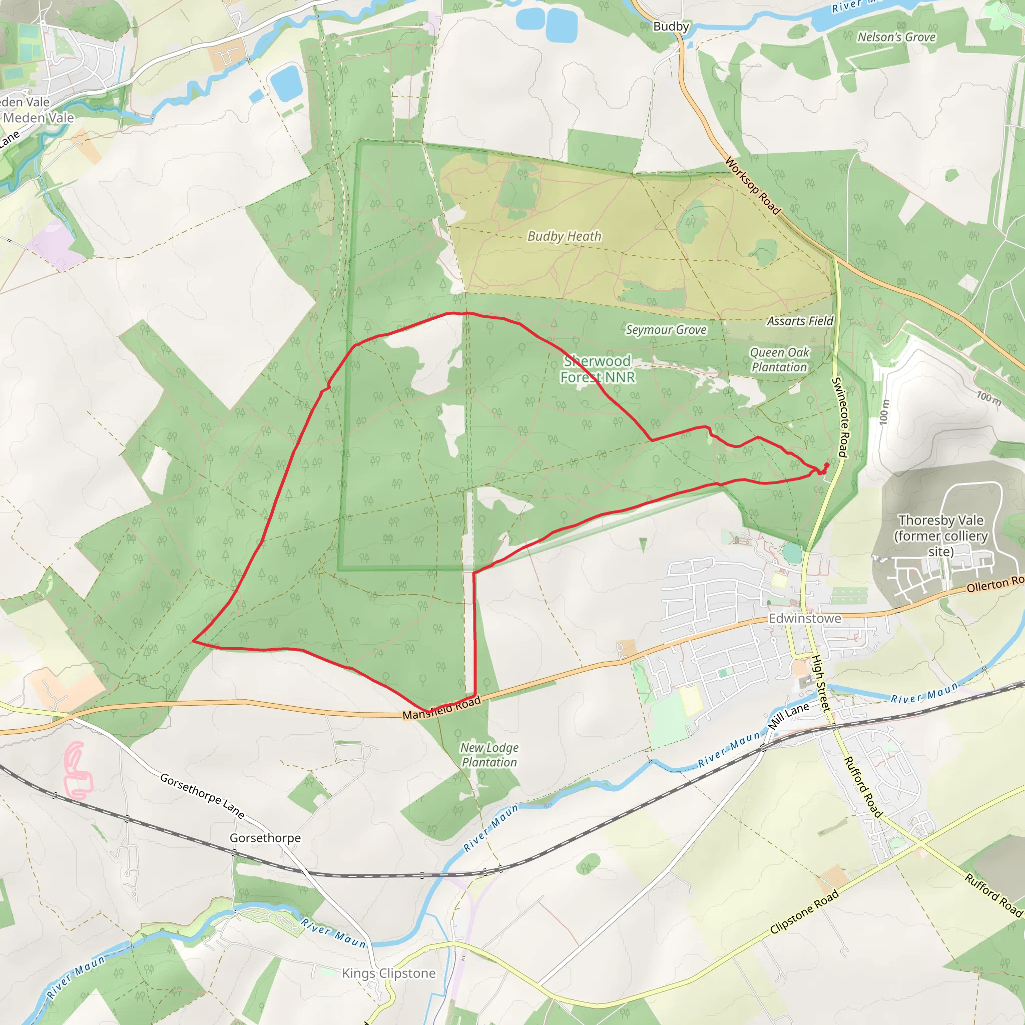 Edwinstowe - Sherwood Forest and Major Oak Circular Walk mobile static map
