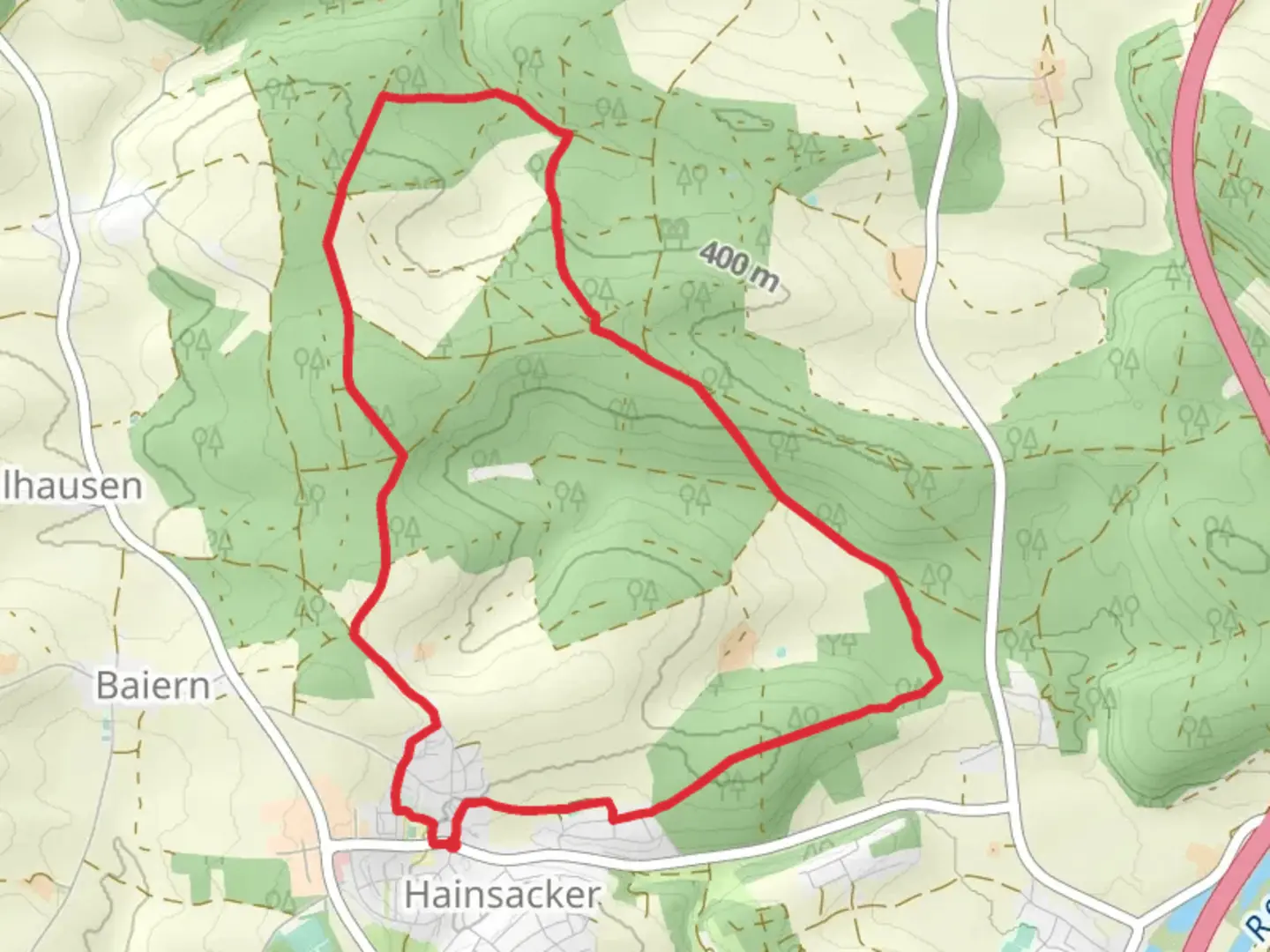 An image depicting the trail IVV - blau Loop and its surrounding area.