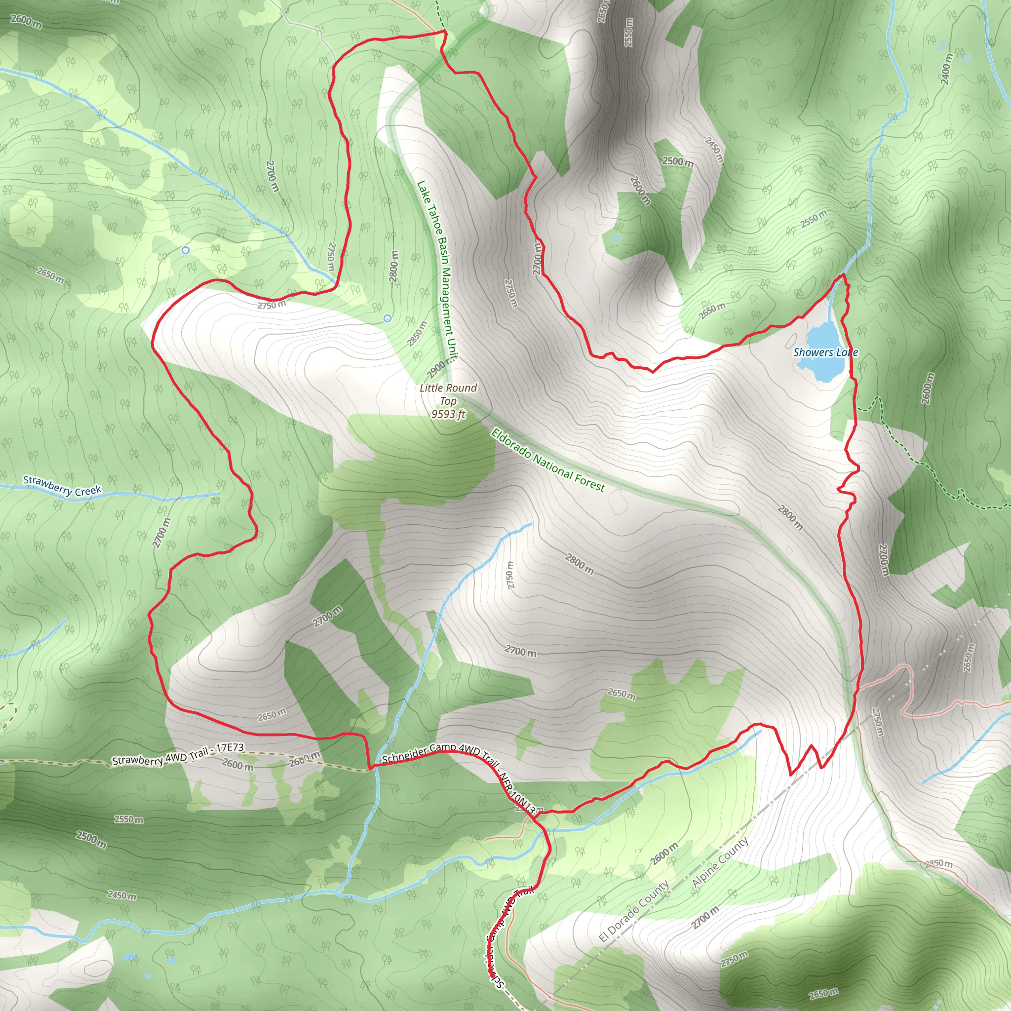 Little Round Top Trail and Tahoe Rim Loop Trail mobile static map