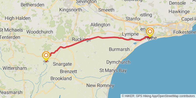 Royal Military Canal - Cliff End to Seabrook stage 2 Map