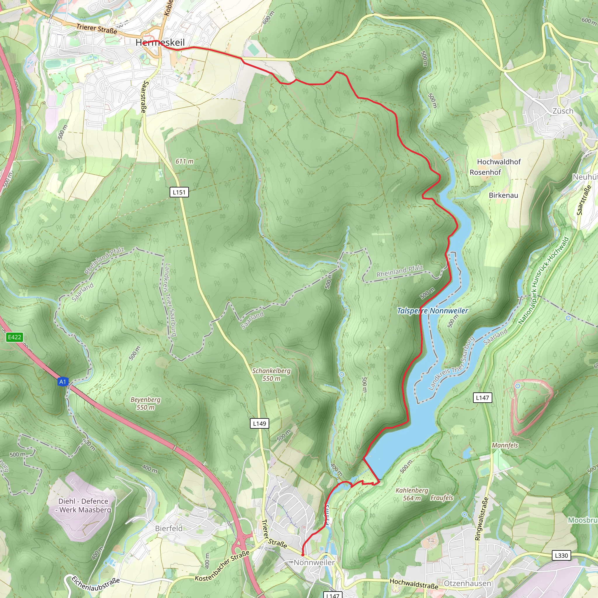 Nonnweiler to Hermeskeil Walk via Talsperre Nonnweiler mobile static map