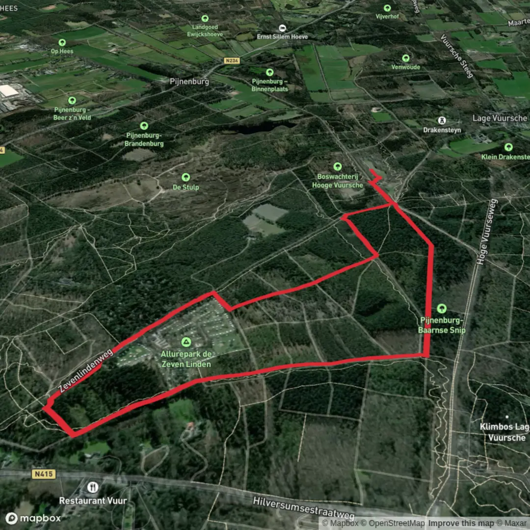 An image depicting the trail Oertijd Route and Trekvogelpad Loop and its surrounding area.