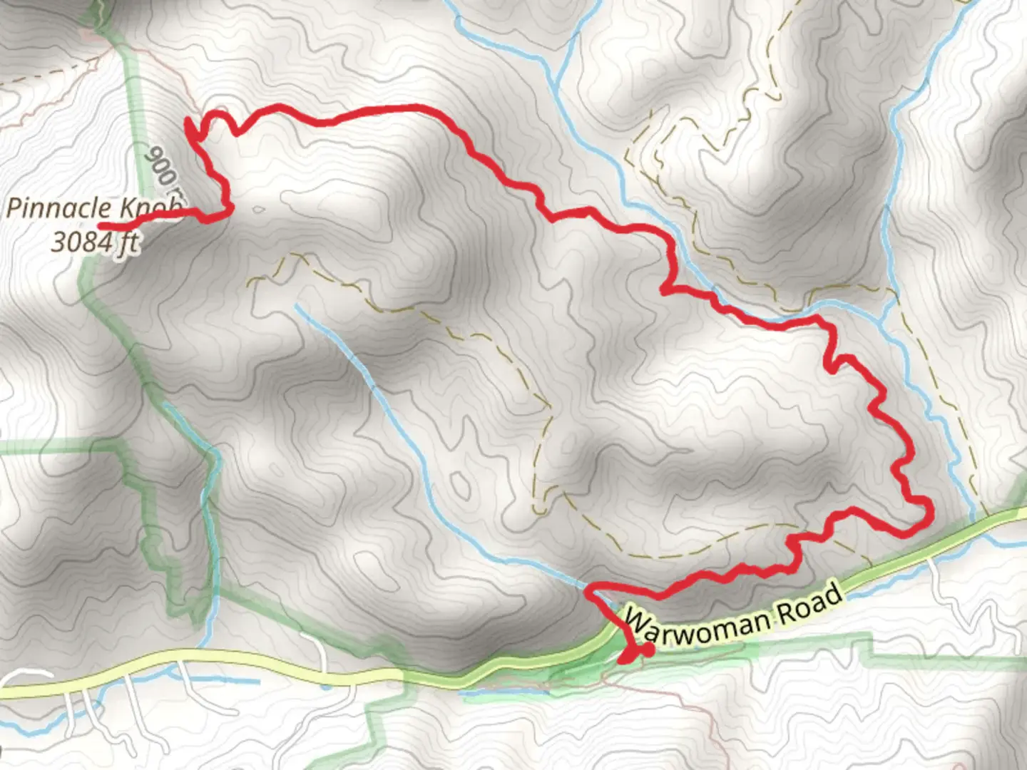 An image depicting the trail Pinnacle Knob via Bartram Trail and its surrounding area.