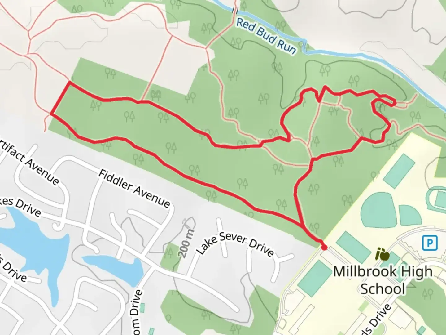 An image depicting the trail Redbud Run Loop and its surrounding area.