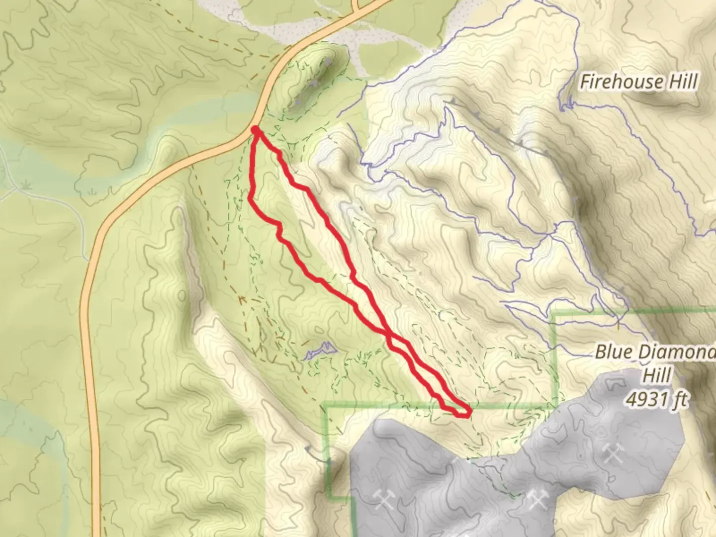 An image depicting the trail Rock Garden - Fossil Canyon - Cat N the Hat - Bunny Loop and its surrounding area.