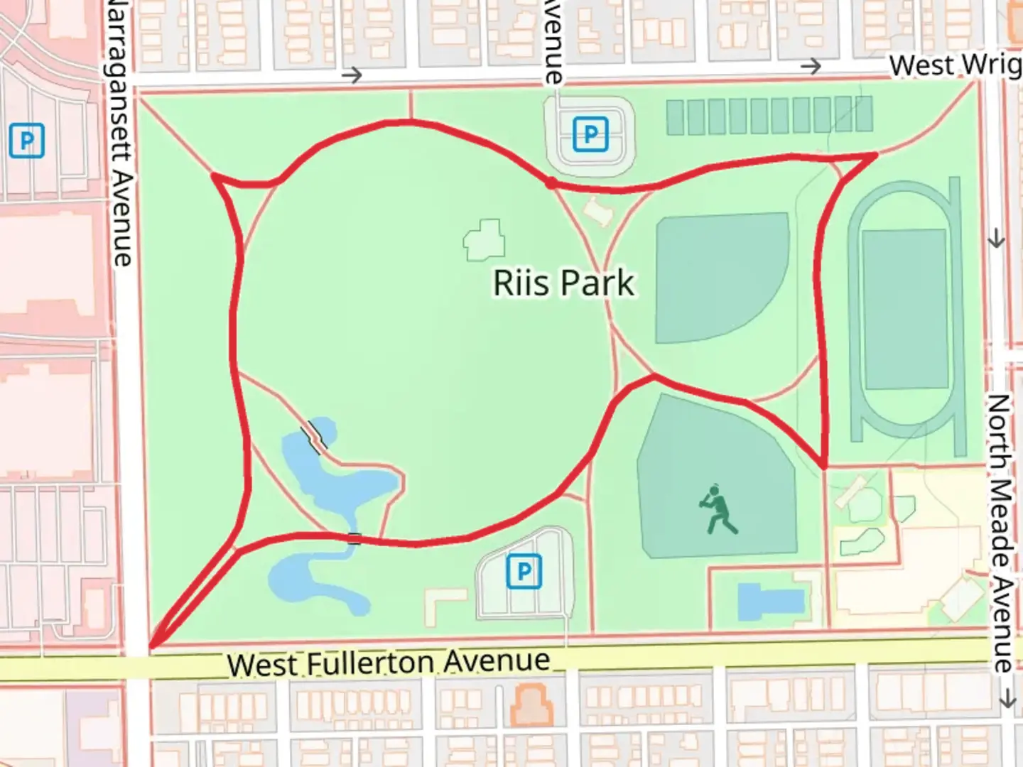An image depicting the trail Riis Park Loop and its surrounding area.