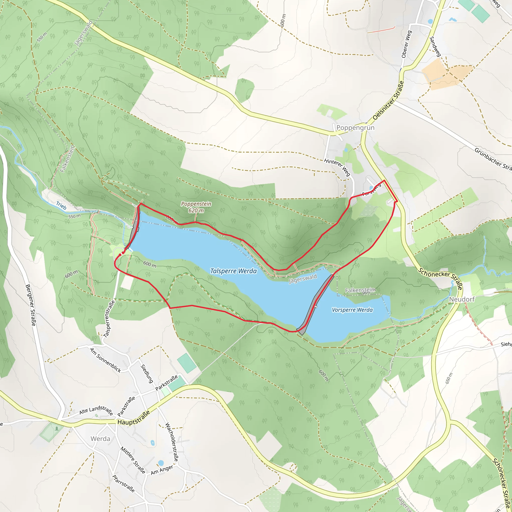 Talsperre Werda and Poppenstein Loop mobile static map