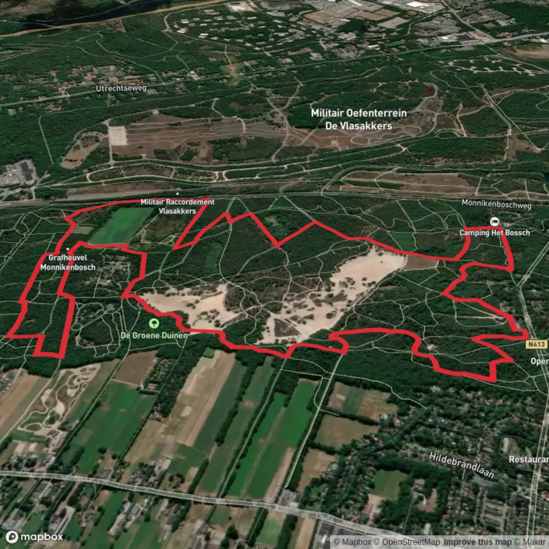 An image depicting the trail Korte Duinen and Monnikenbosch Loop and its surrounding area.