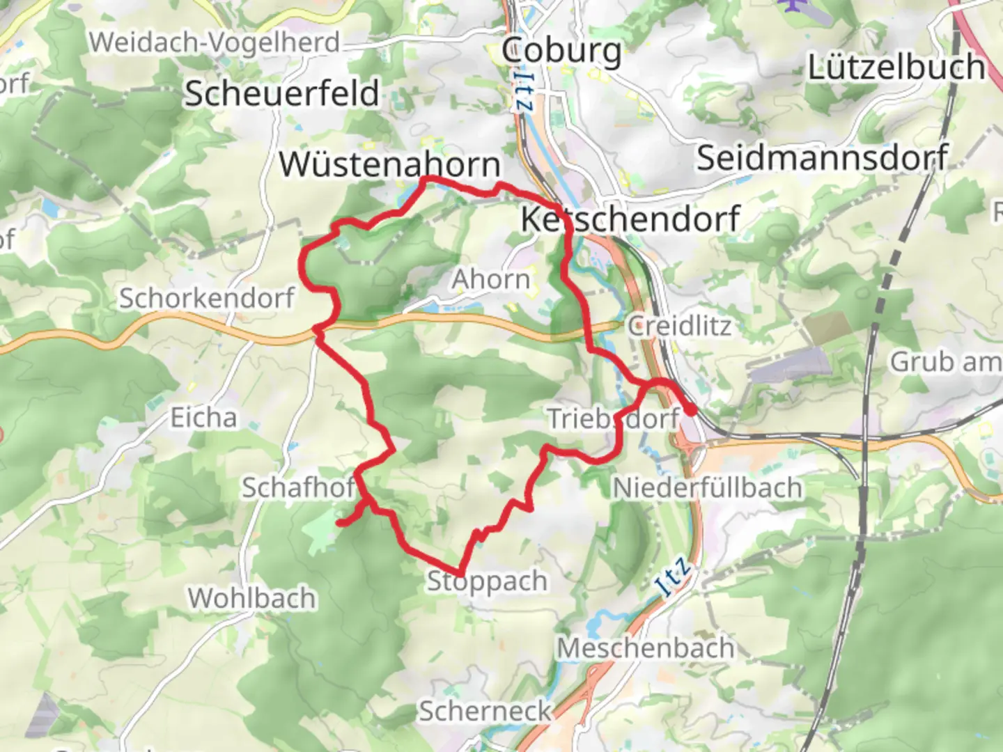 An image depicting the trail Creidlitz and Hohenstein Loop and its surrounding area.