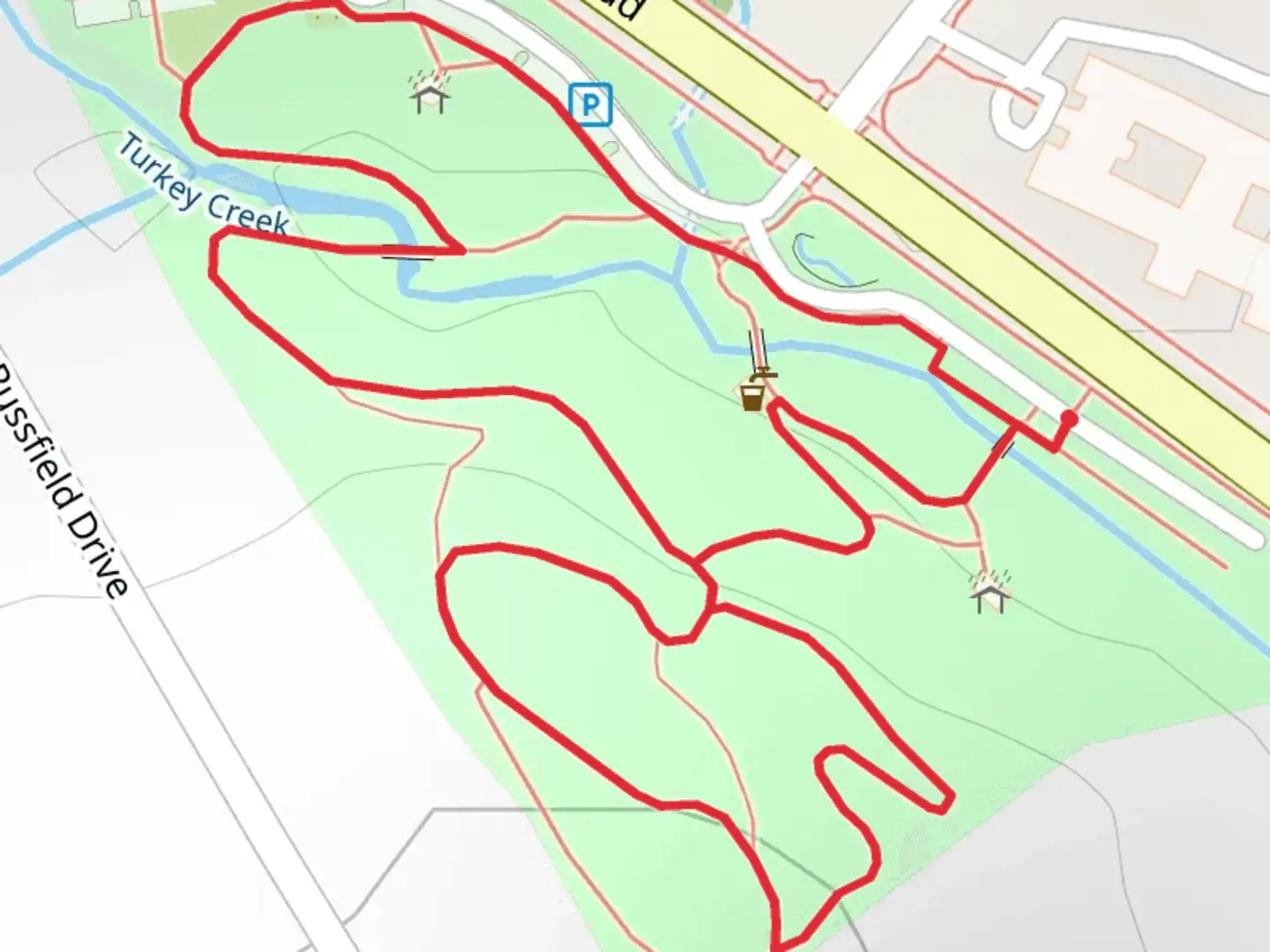 An image depicting the trail Founder's Park at Campbell Station Loop and its surrounding area.