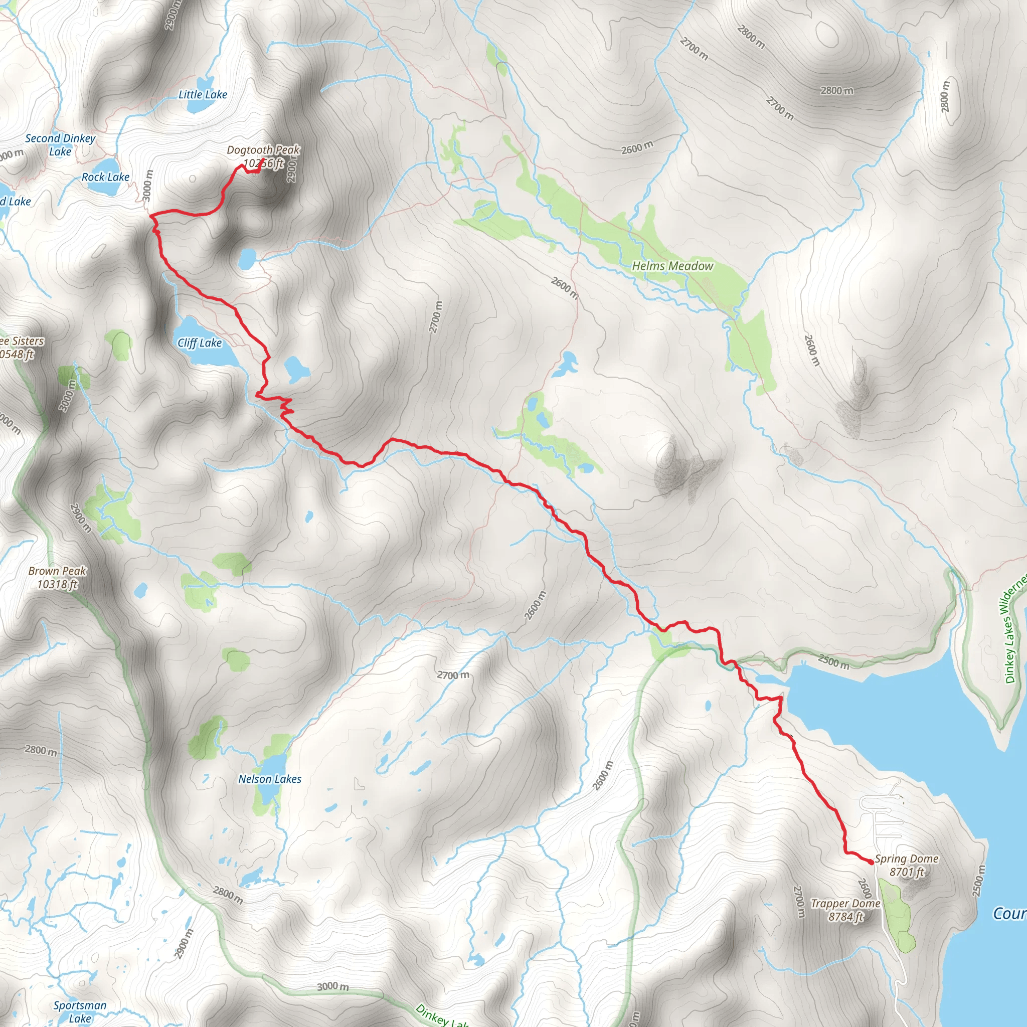 Dogtooth Peak via Dinkey Lakes Trail mobile static map