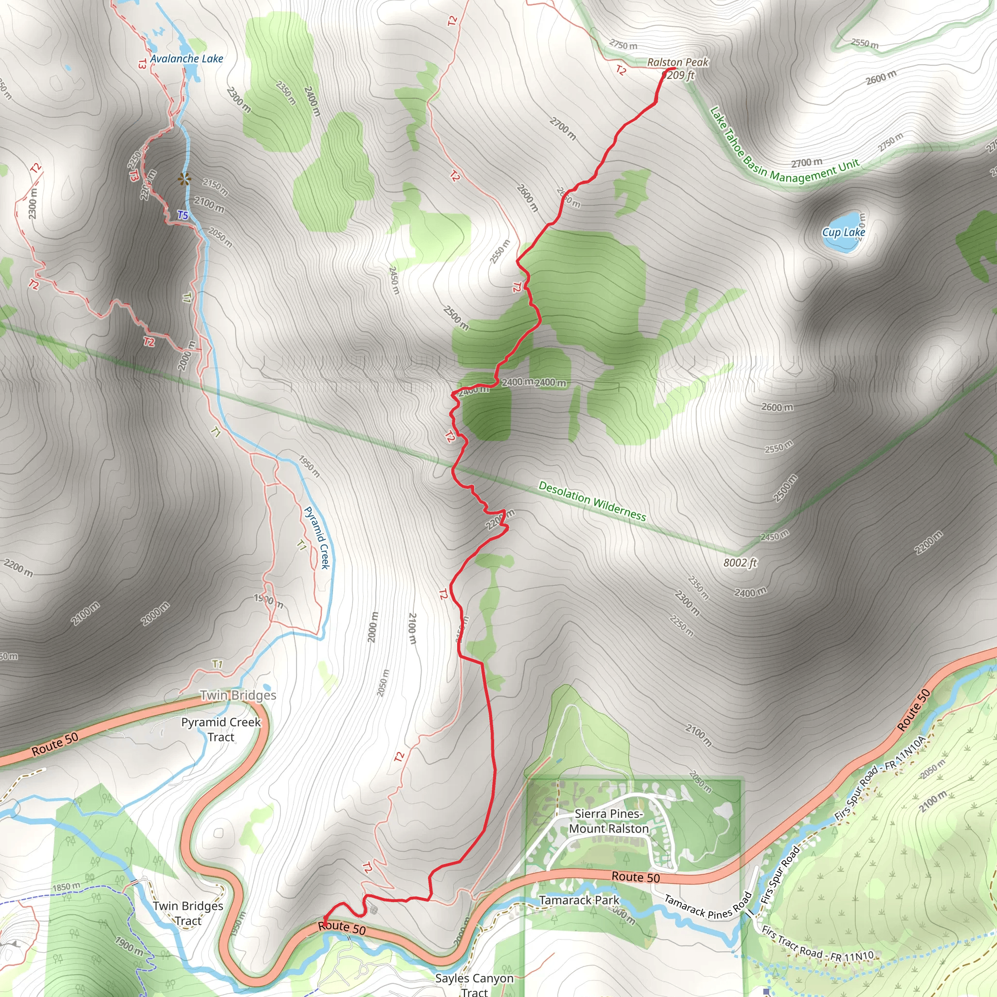 Ralston Peak Trail from Camp Sacramento Road mobile static map
