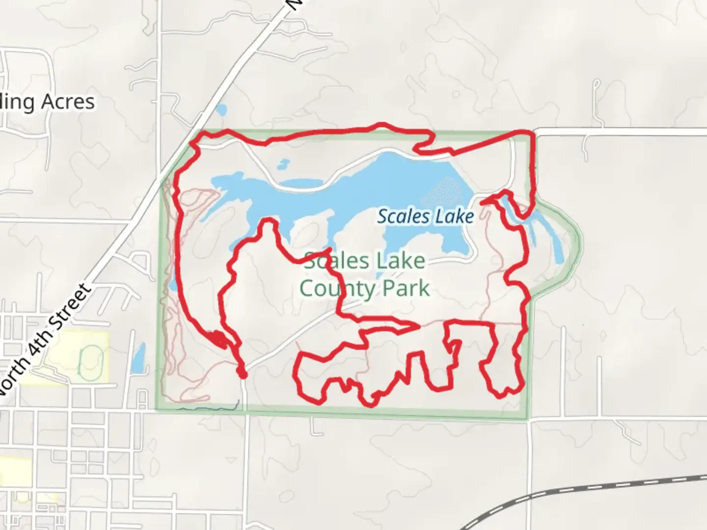 An image depicting the trail Scales Lake and Scales Lake County Park Loop and its surrounding area.