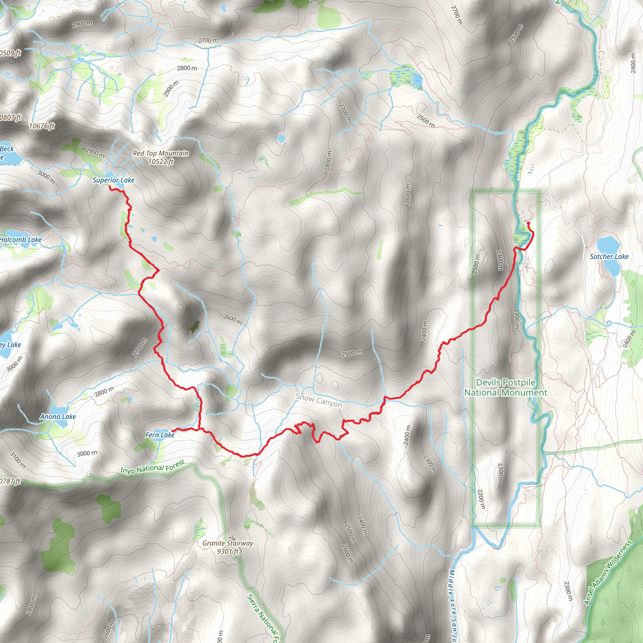 Fern Lake and Superior Lake Trail mobile static map