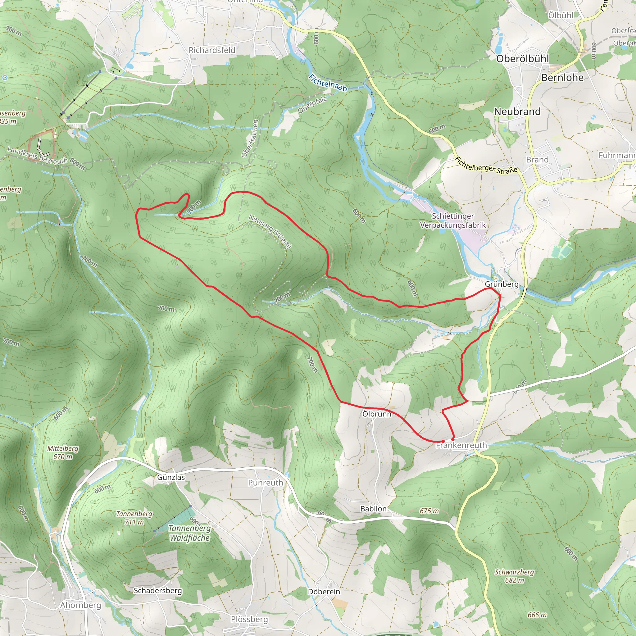 Frankenreuth and Scheibenberg Loop via Marterlweg mobile static map