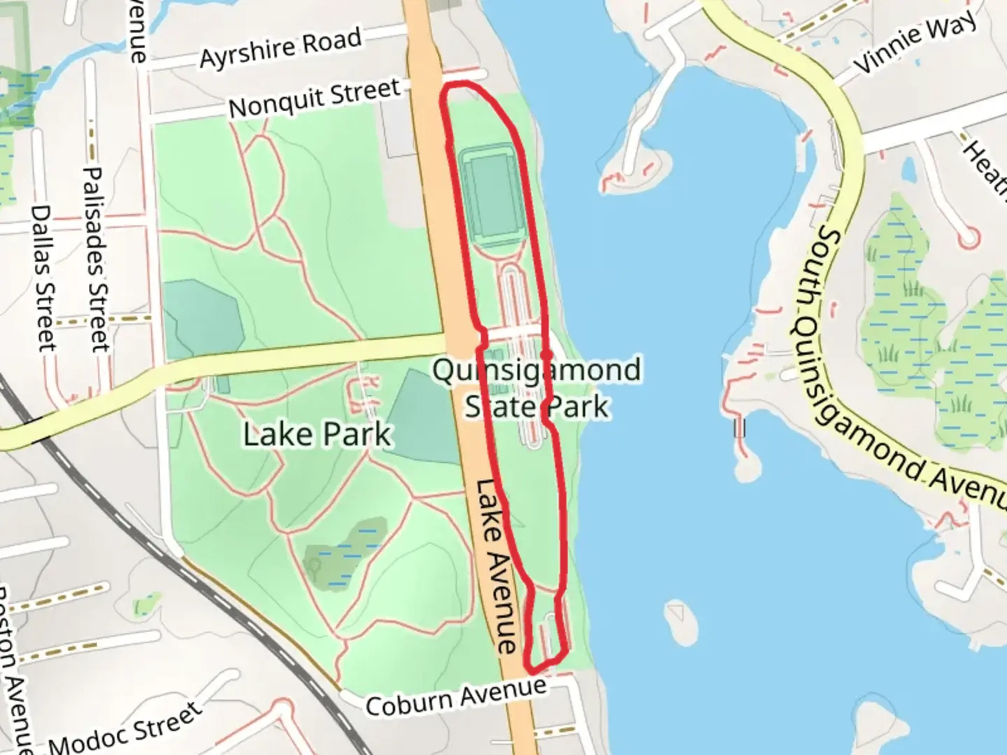An image depicting the trail Quinsigamond State Park Loop Trail and its surrounding area.