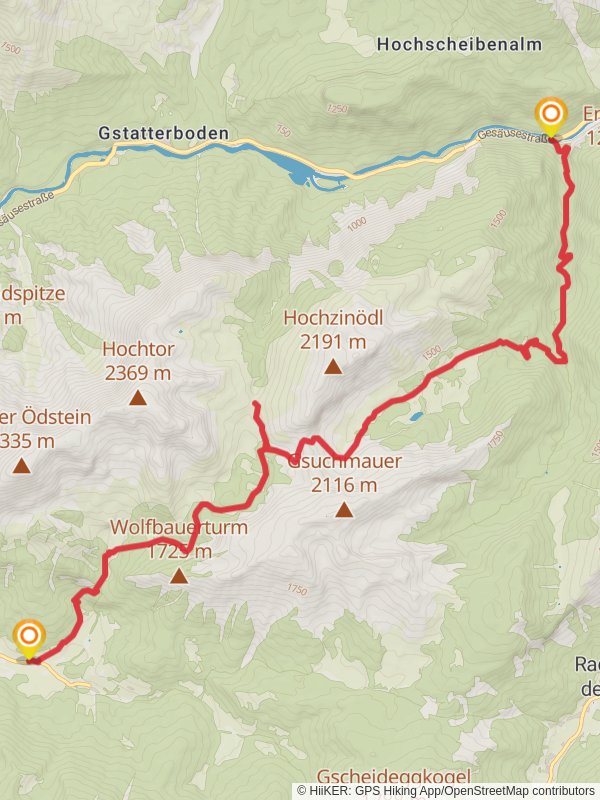 Hartelsgraben to Heßhütte and Johnsbach Hike mobile static map