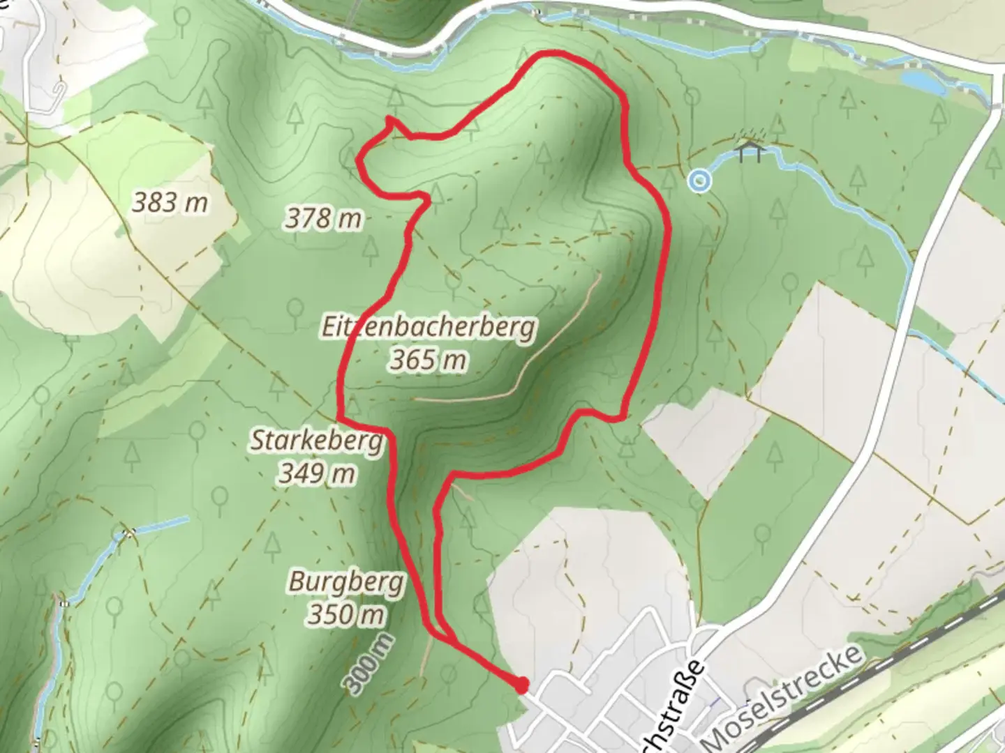 An image depicting the trail Eitzenbacherberg Loop and its surrounding area.