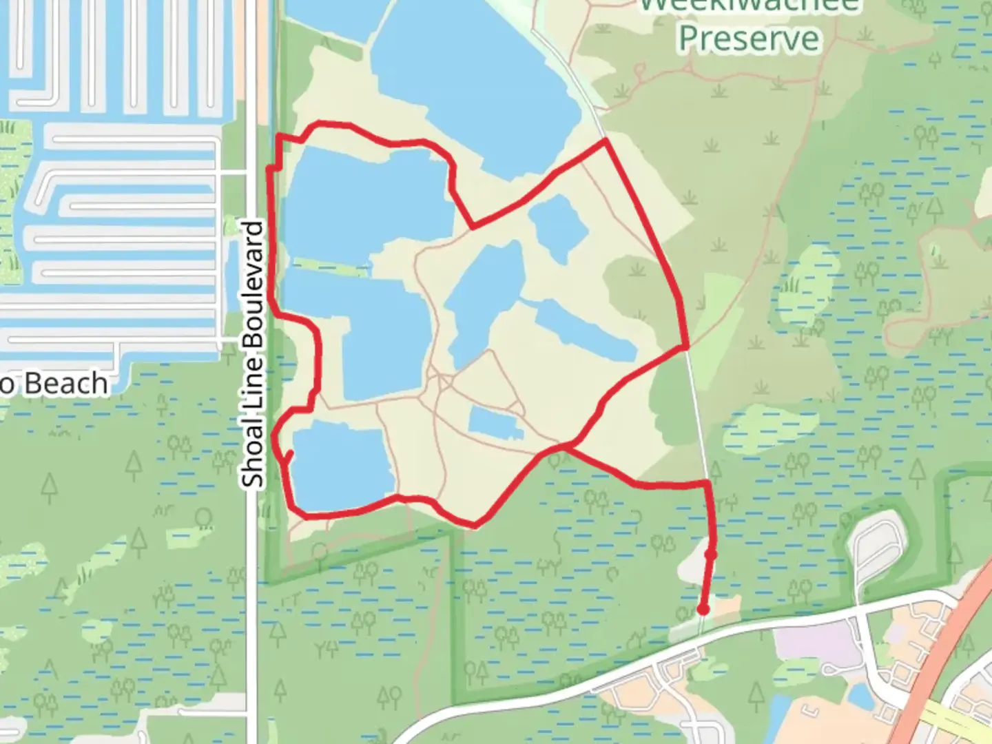 An image depicting the trail Weeki Wachee Preserves Loop - West and its surrounding area.