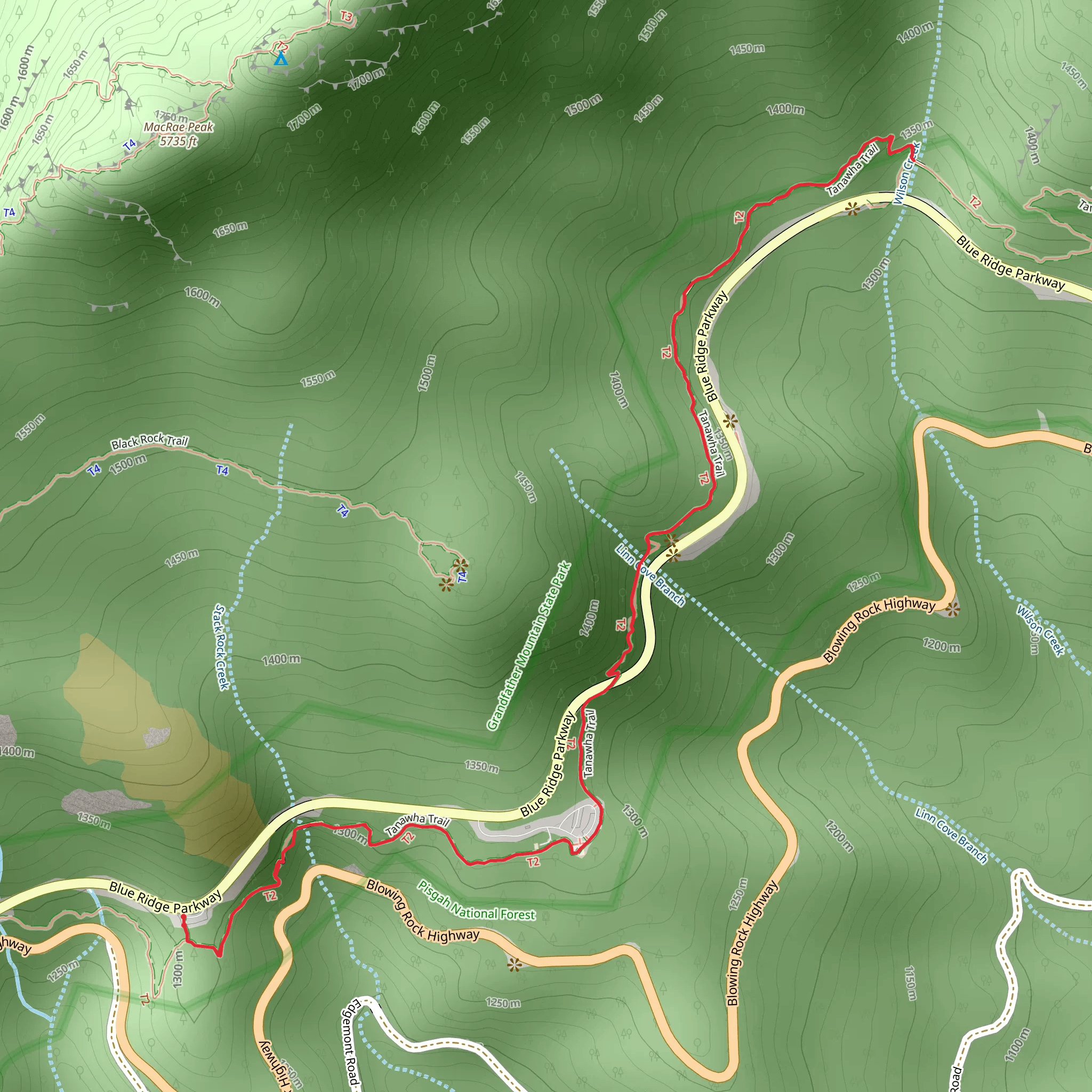 Tanawha Trail from Blue Ridge Parkway - East mobile static map
