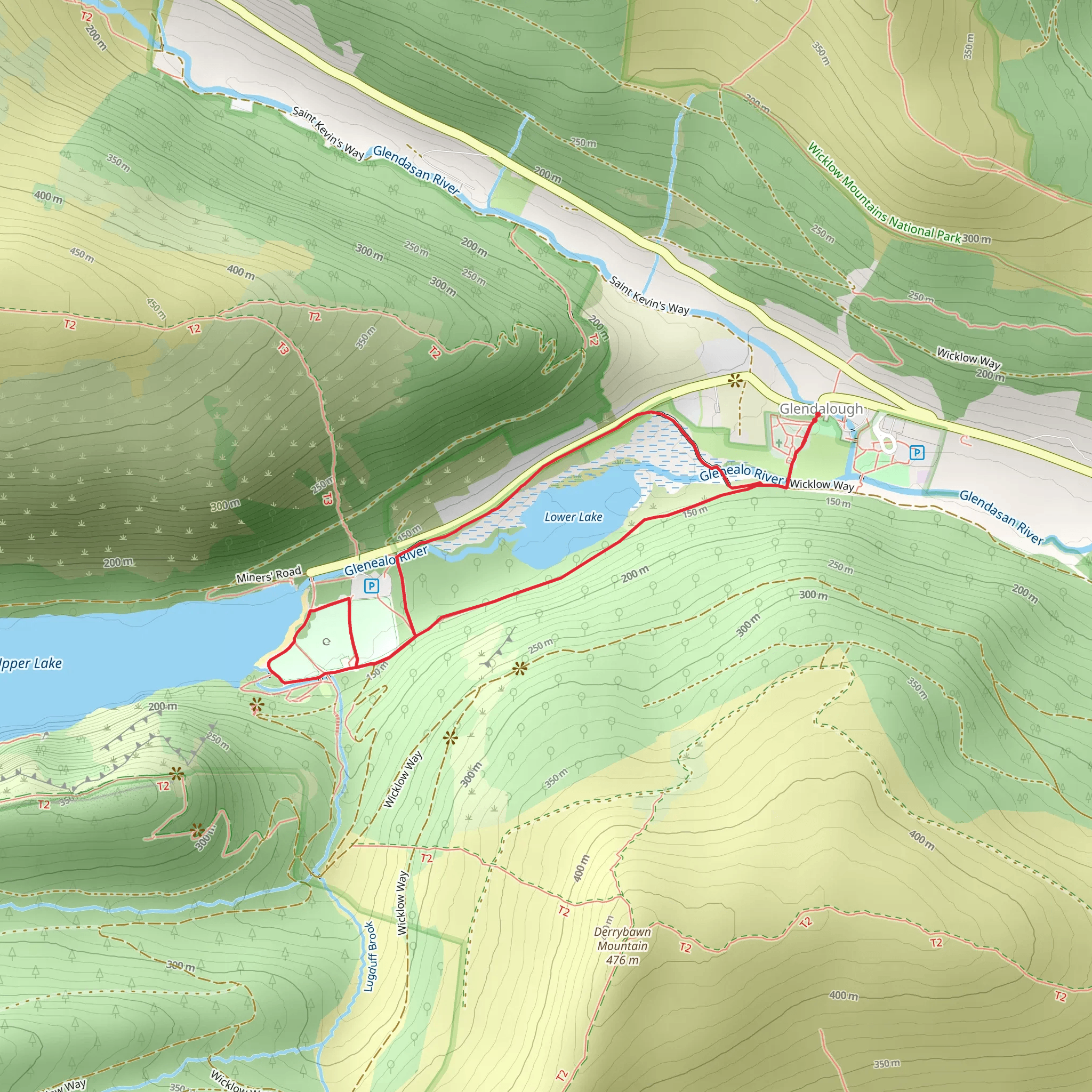 Glendalough Upper and Lower Lakes Loop mobile static map