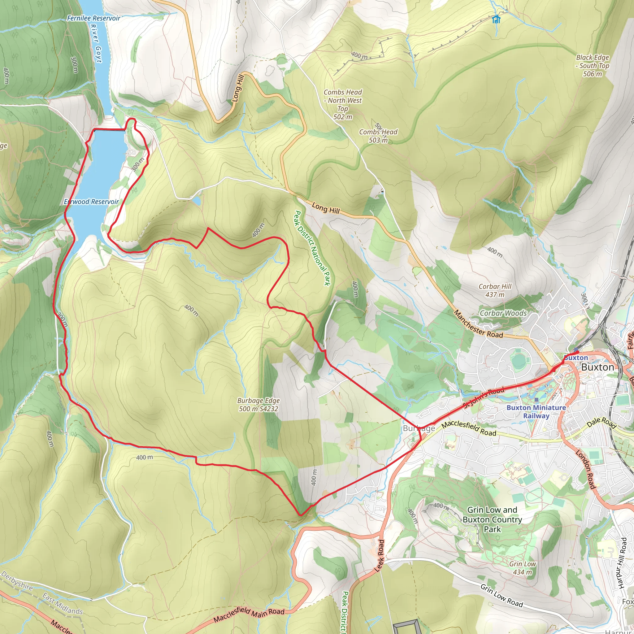 Buxton, Burbage and Errwood Reservoir Loop mobile static map